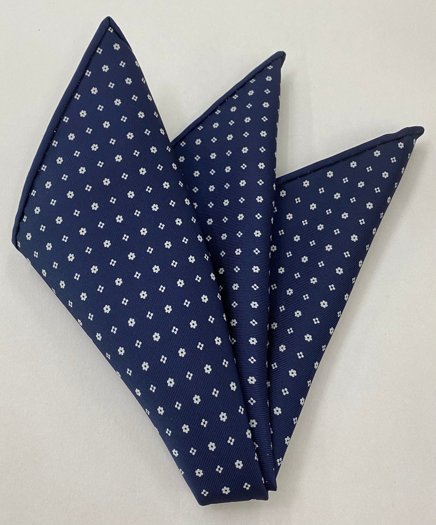 White on Dark Navy Blue Macclesfield Print Silk Pocket Square MCP-238