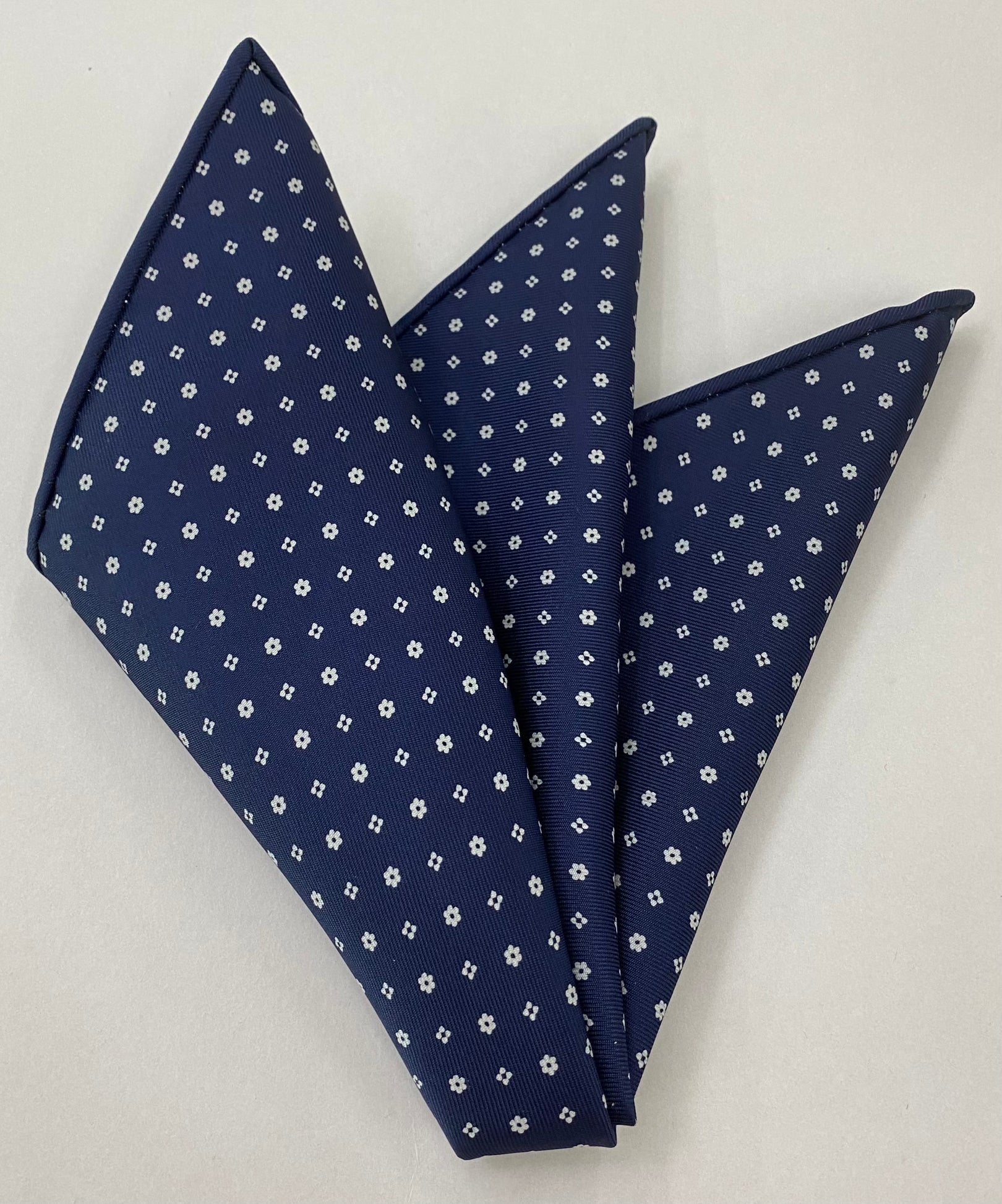 White on Dark Navy Blue Macclesfield Print Silk Pocket Square MCP-238