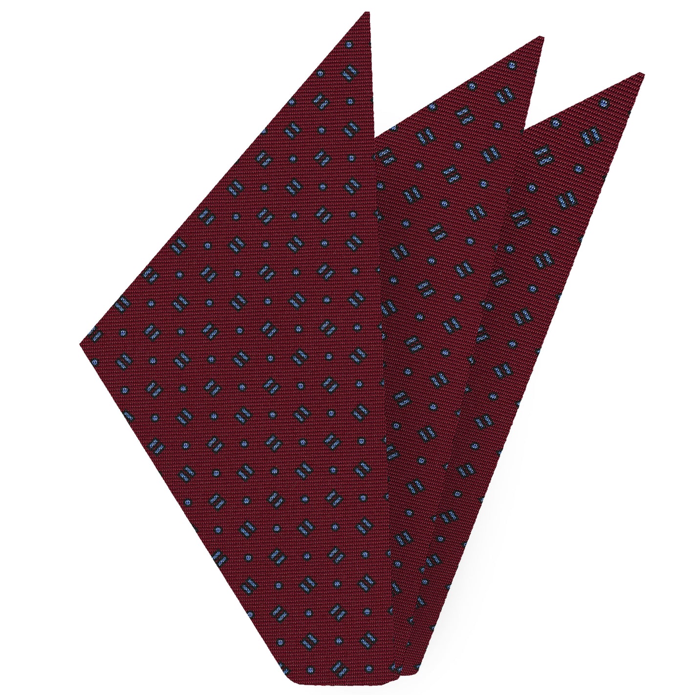 {[en]:Sky Blue & Black on Dark Red Macclesfield Print Silk Pocket Square