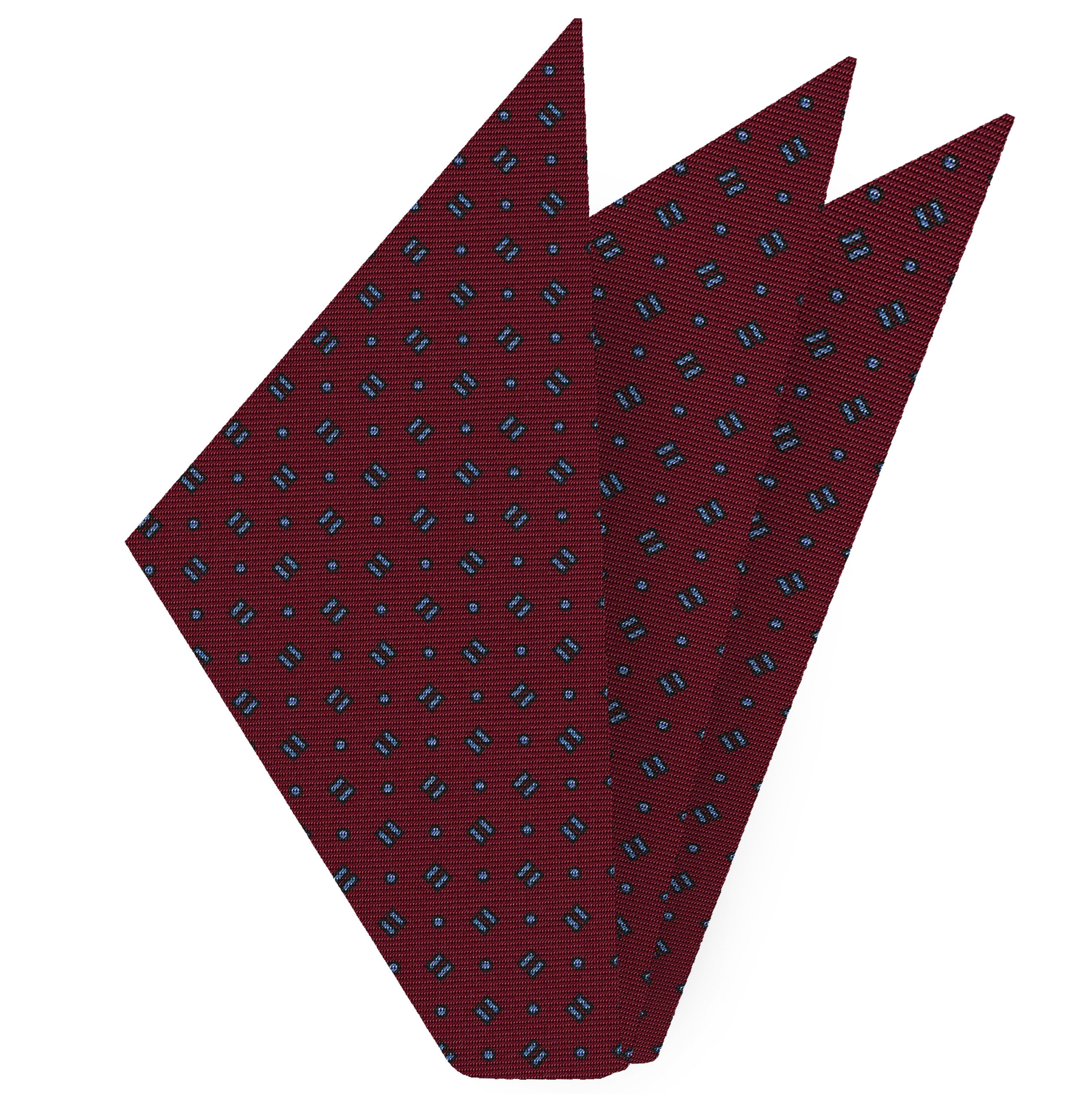 {[en]:Sky Blue & Black on Dark Red Macclesfield Print Silk Pocket Square