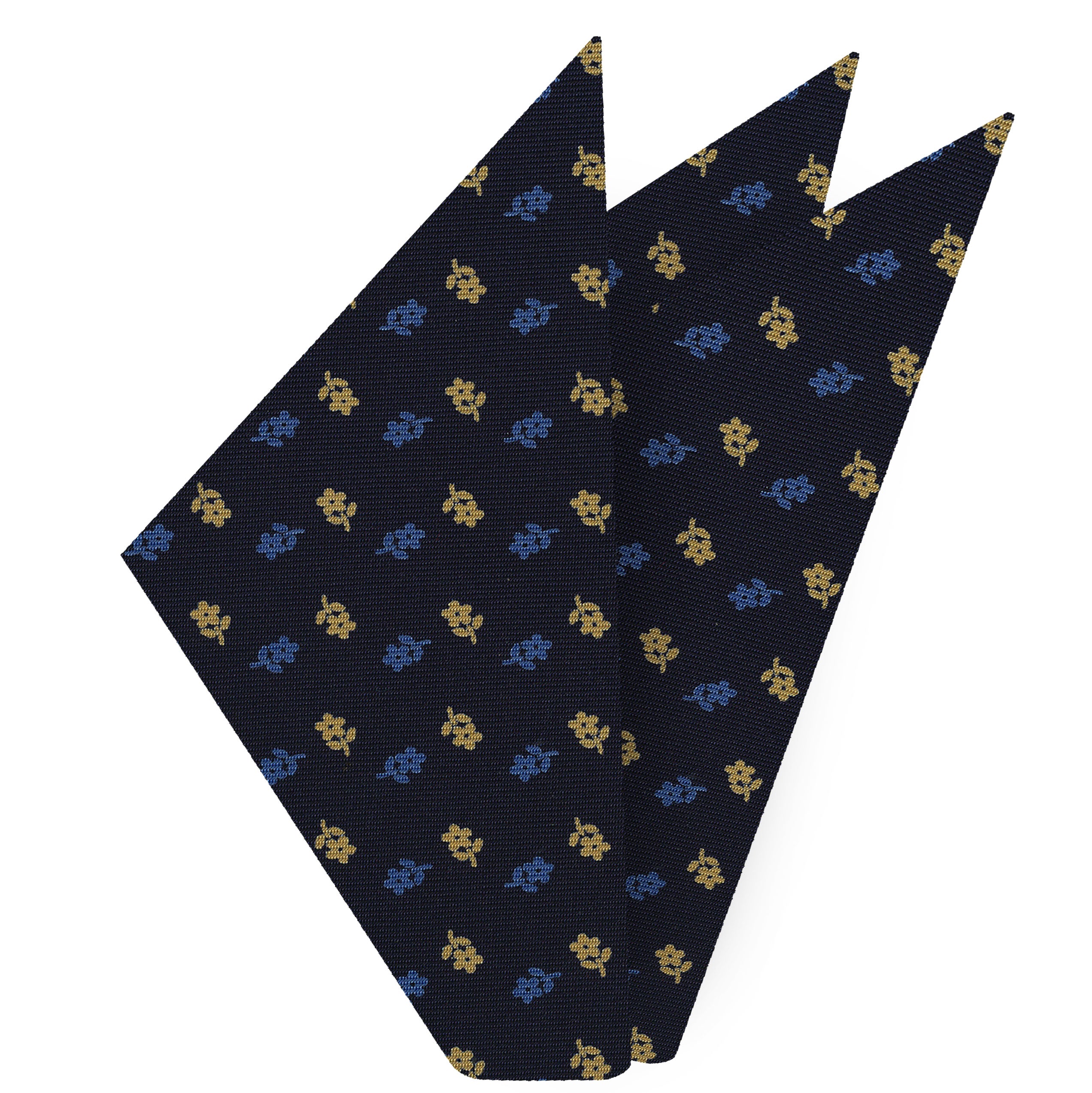 {[en]:Sky Blue & Light Yellow on Midnight Blue Macclesfield Print Silk Pocket Square