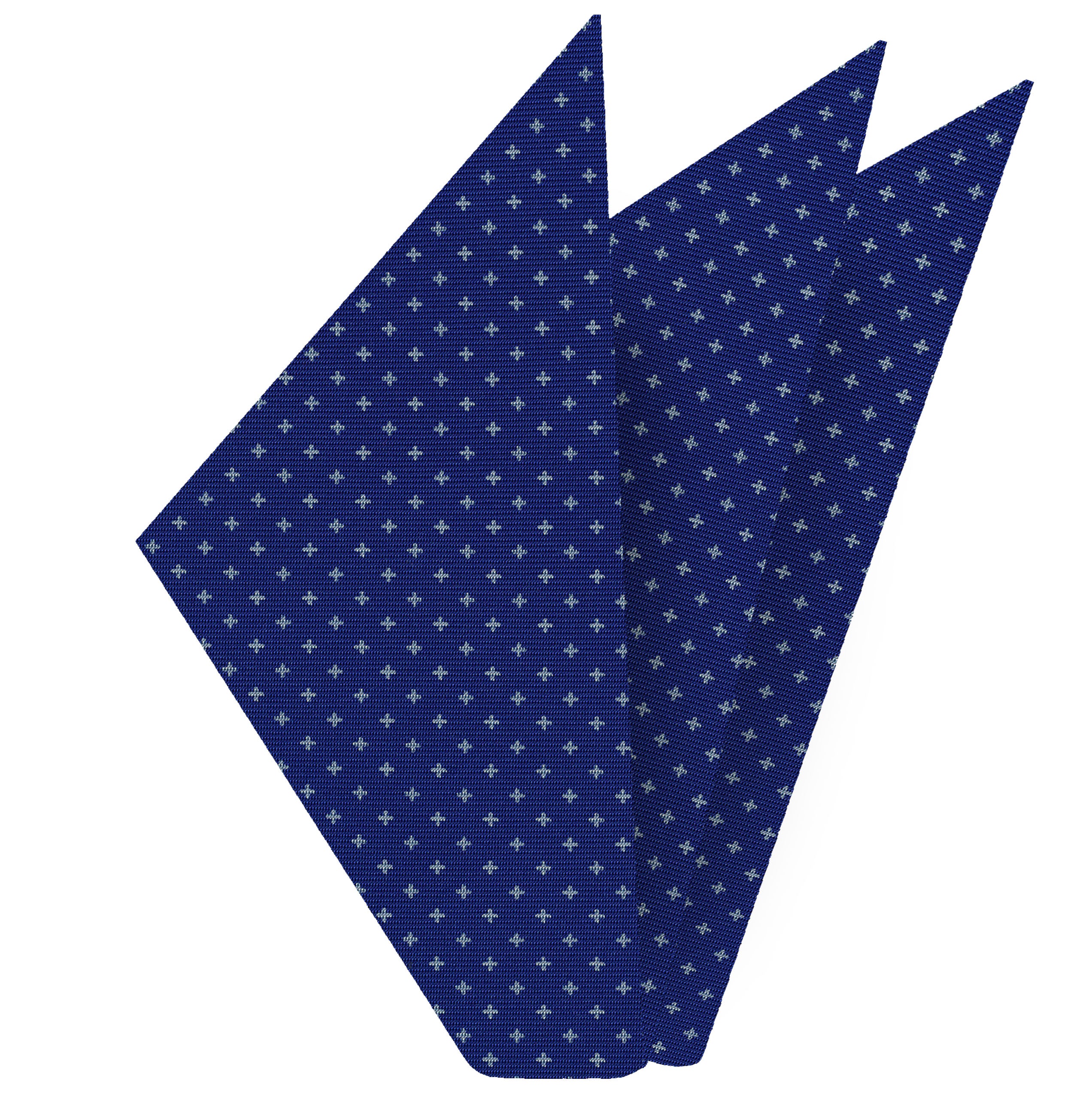 {[en]:White on Dark Blue Macclesfield Print Silk Pocket Square