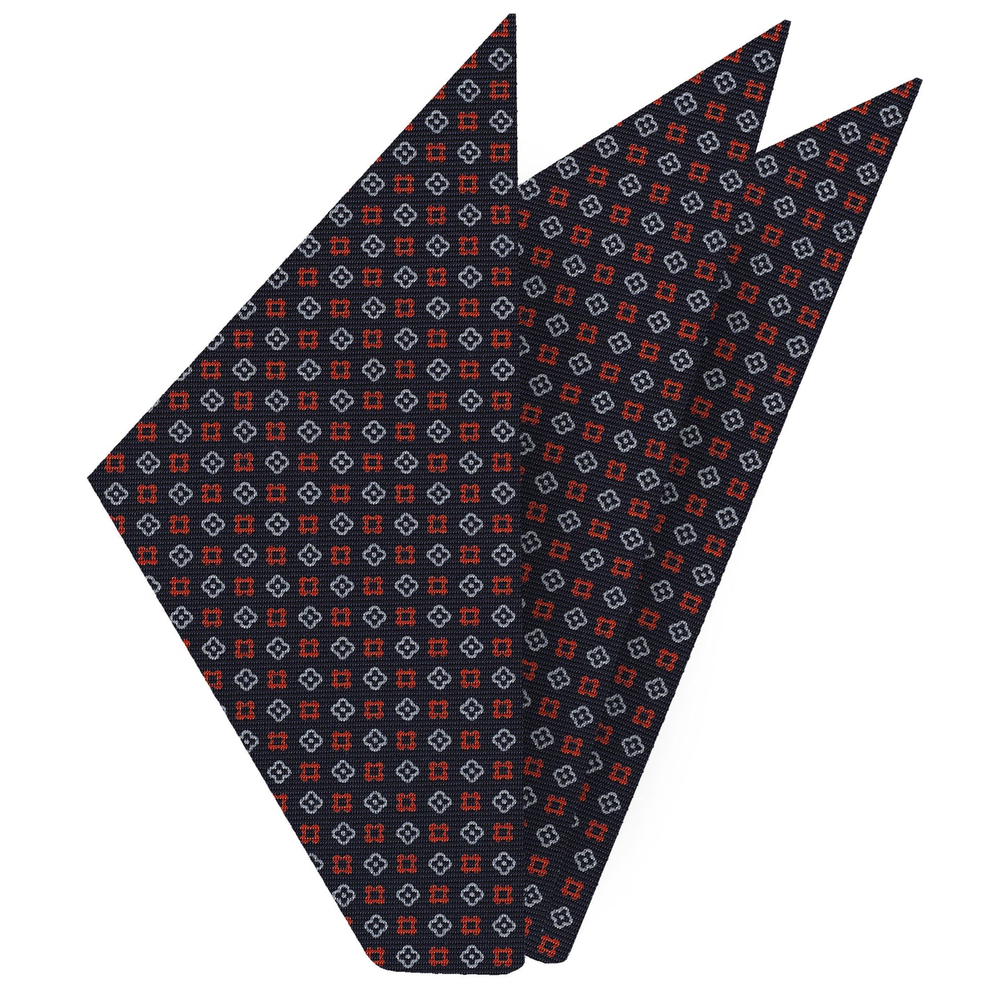 {[en]:Brick & White on Midnight Blue Macclesfield Print Silk Pocket Square