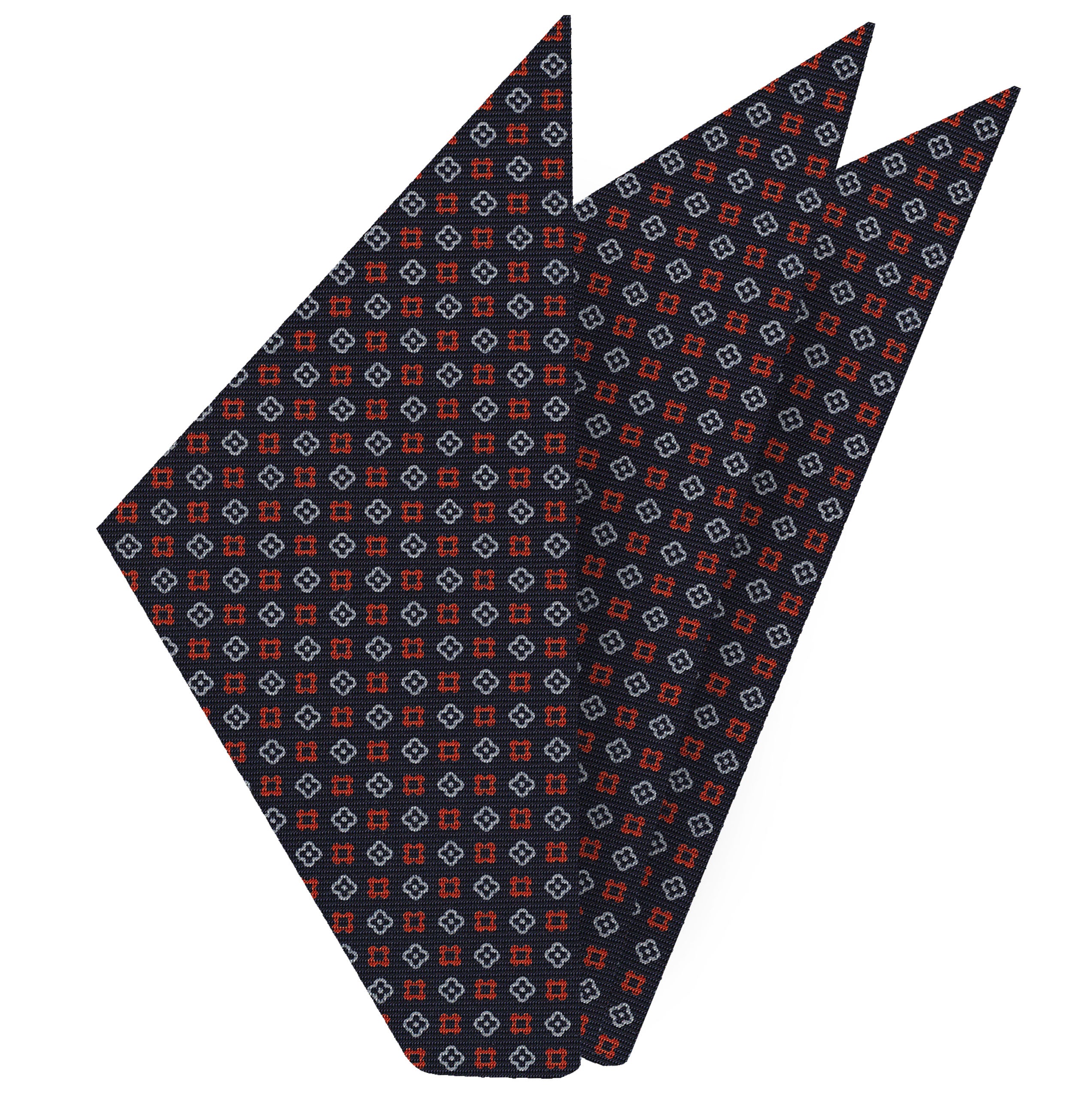{[en]:Brick & White on Midnight Blue Macclesfield Print Silk Pocket Square