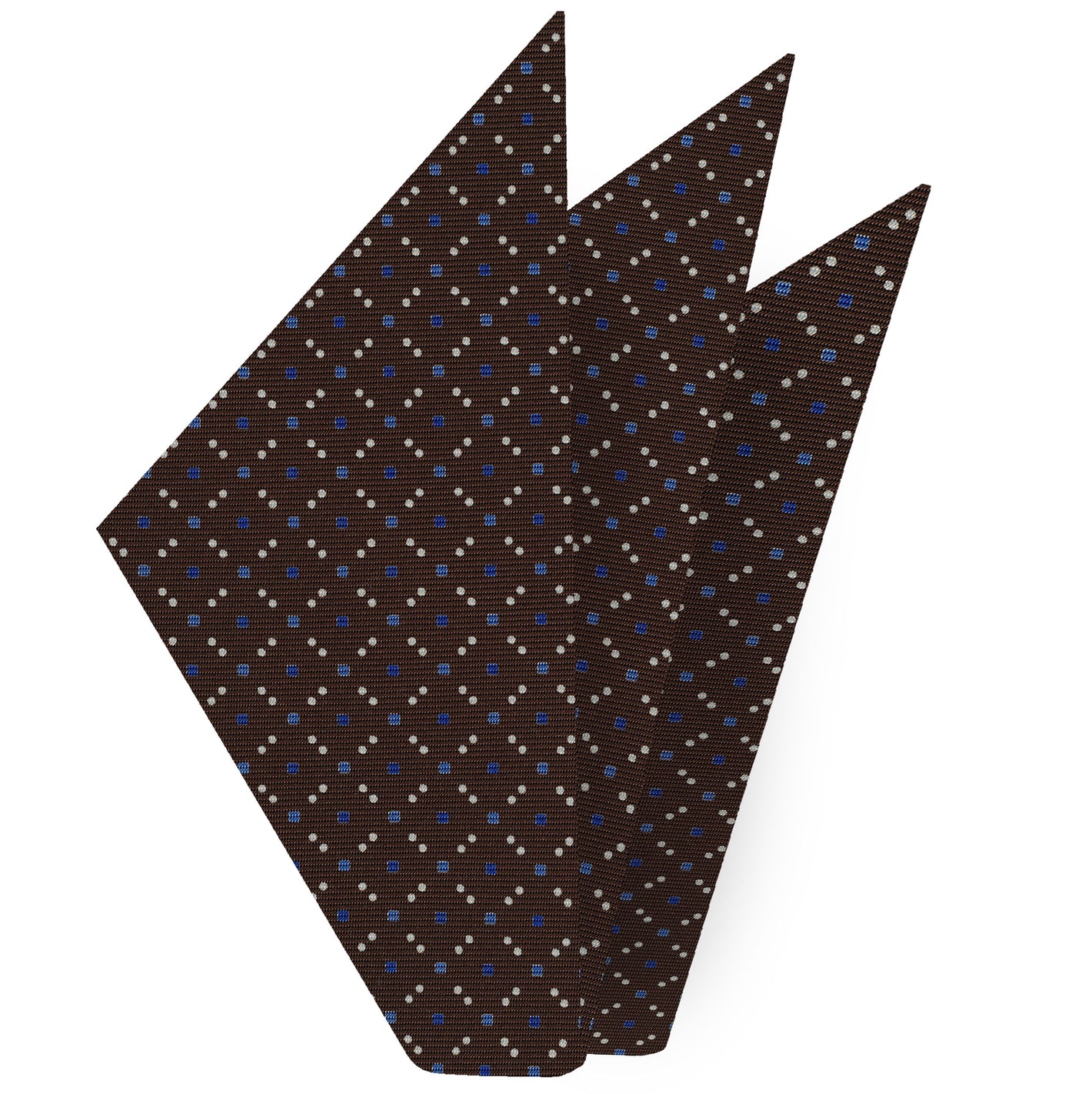 {[en]:Sky Blue, Blue & White on Dark Chocolate Macclesfield Print Silk Pocket Square