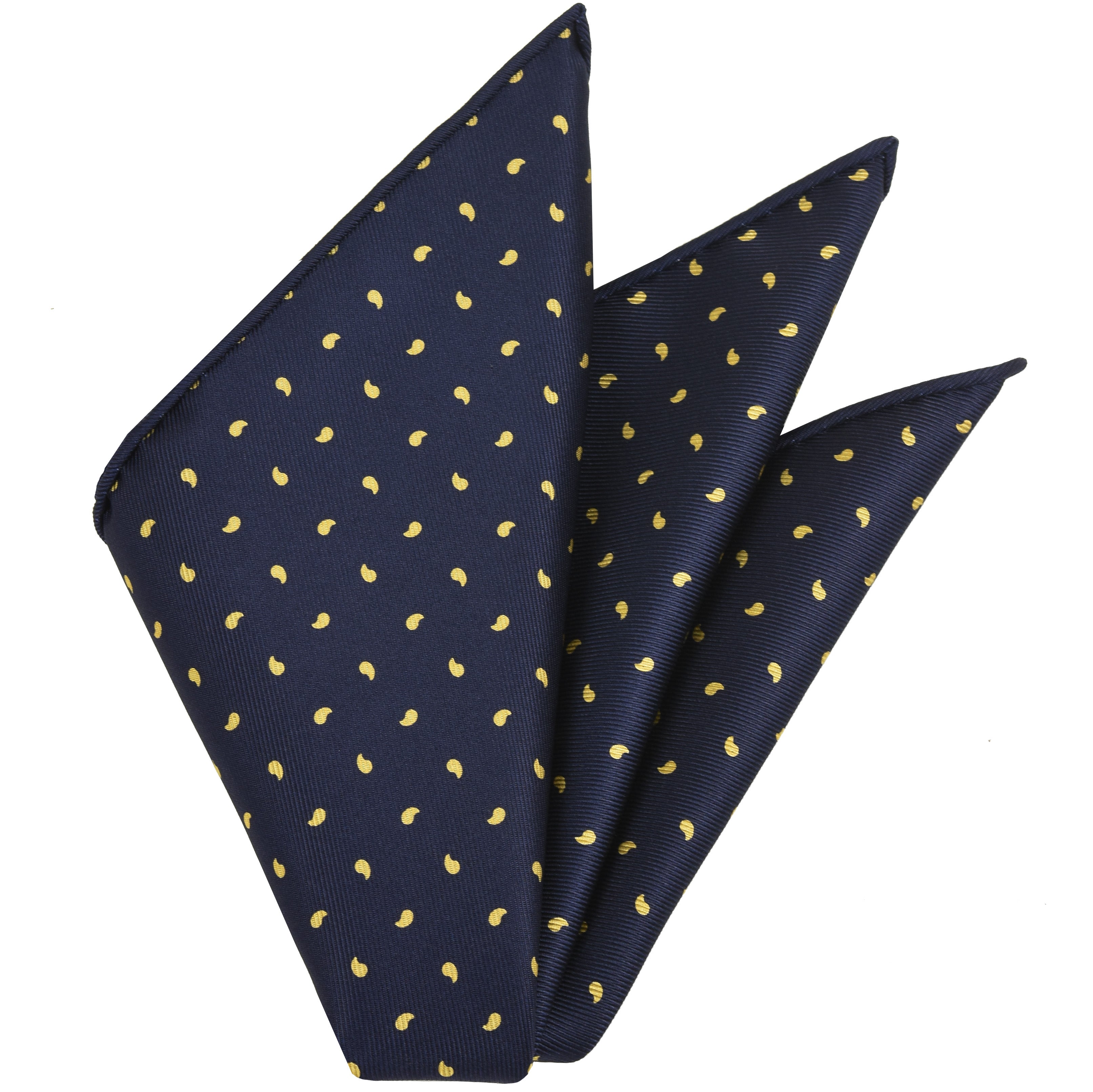 {[en]:Light Gold on Midnight Blue Macclesfield Print Silk Pocket Square