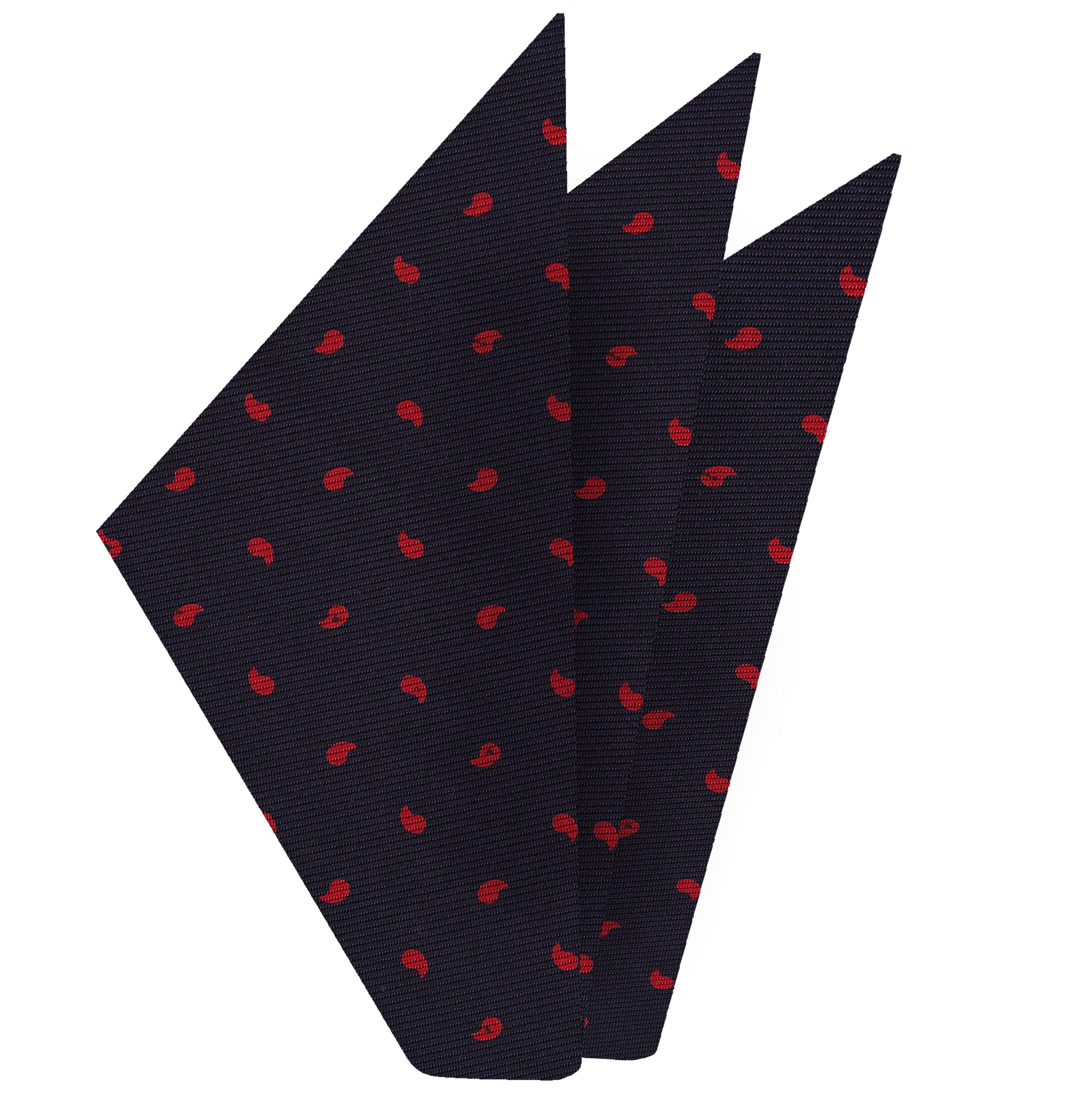 {[en]:Red on Midnight Blue Macclesfield Print Silk Pocket Square