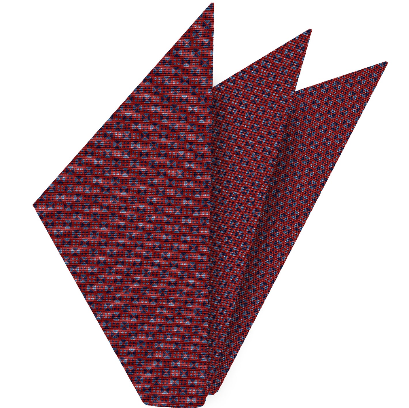 {[en]:Sky Blue & Navy Blue on Red Macclesfield Print Silk Pocket Square