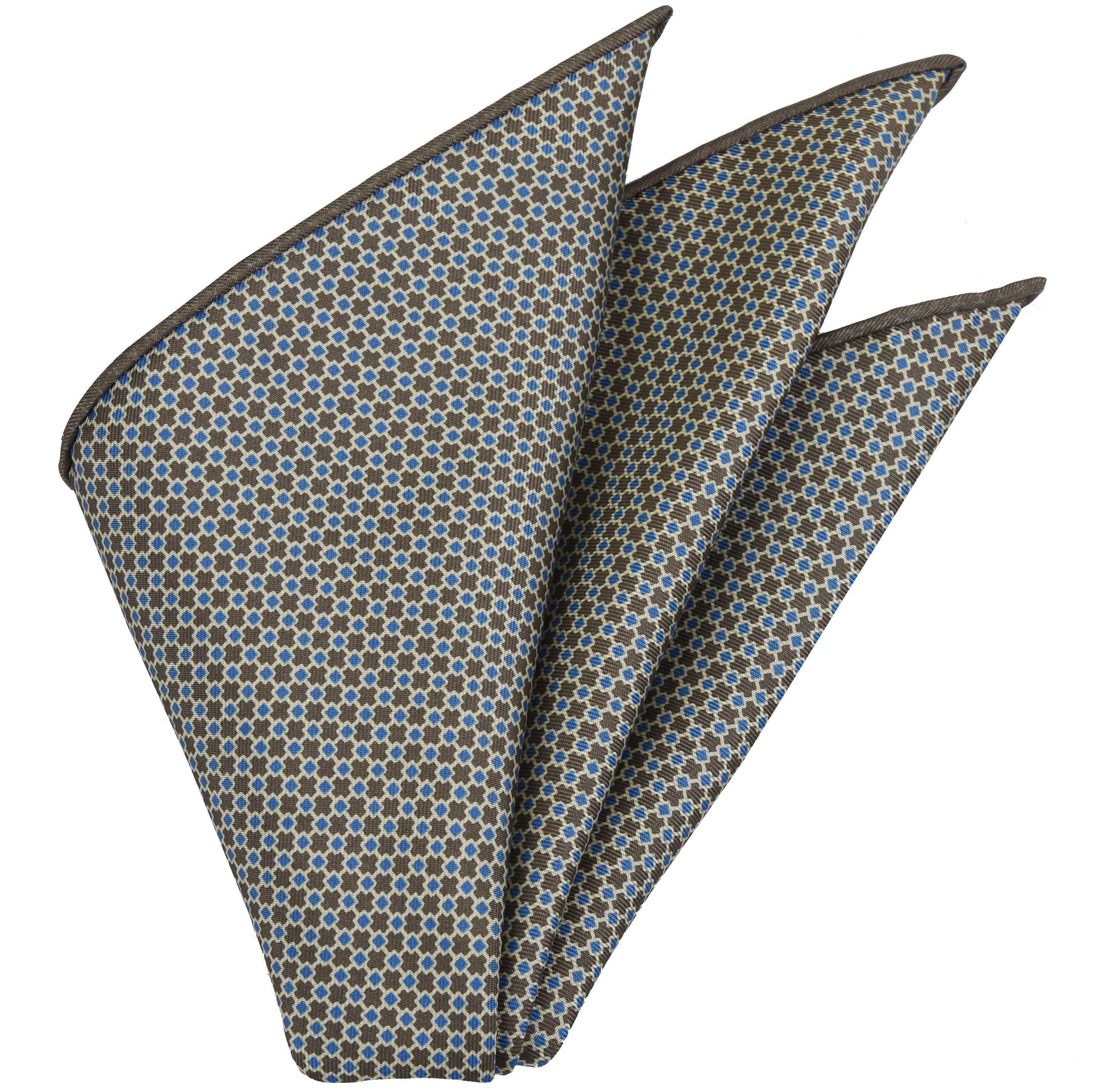 {[en]:Sky Blue & Off-White on Chocolate Macclesfield Print Silk Pocket Square