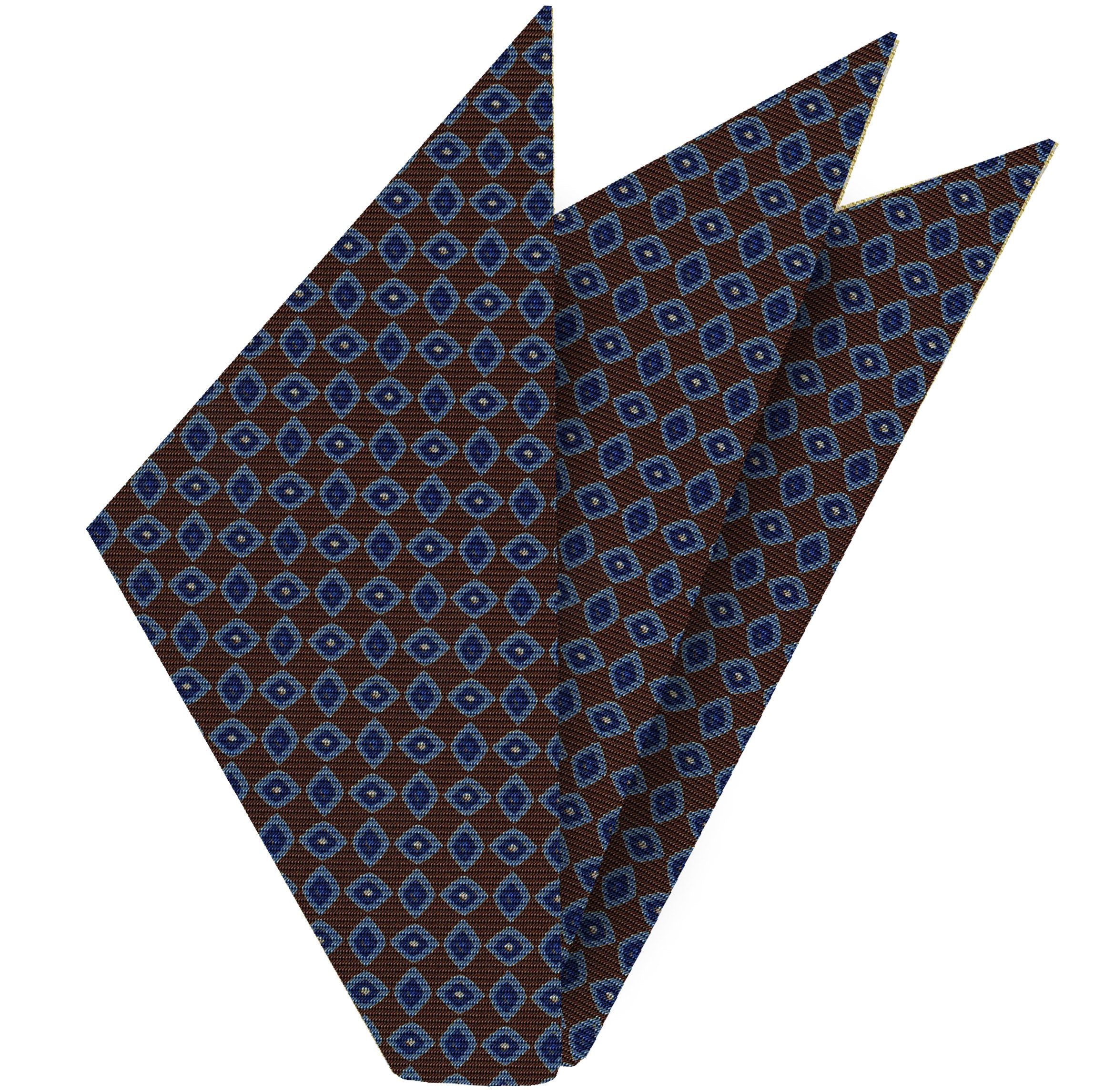 {[en]:Sky Blue, Blue & White on Dark Chocolate Macclesfield Print Silk Pocket Square