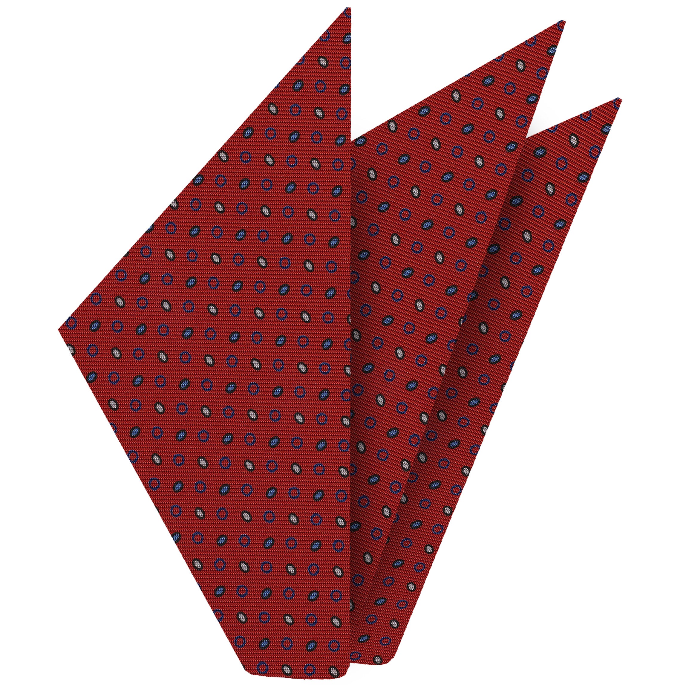 {[en]:Sky Blue, White & Black on Red Macclesfield Print Silk Pocket Square