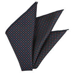 {[en]:Sky Blue, Red & White on Midnight Blue Macclesfield Print Silk Pocket Square