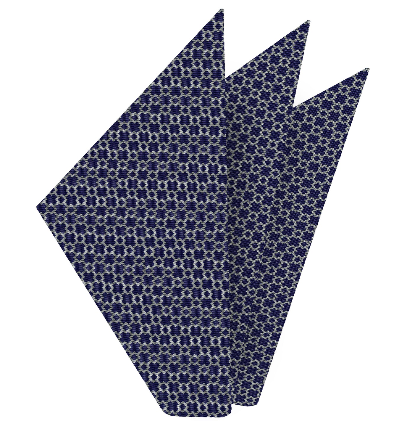 {[en]:White on Navy Blue Macclesfield Print Silk Pocket Square