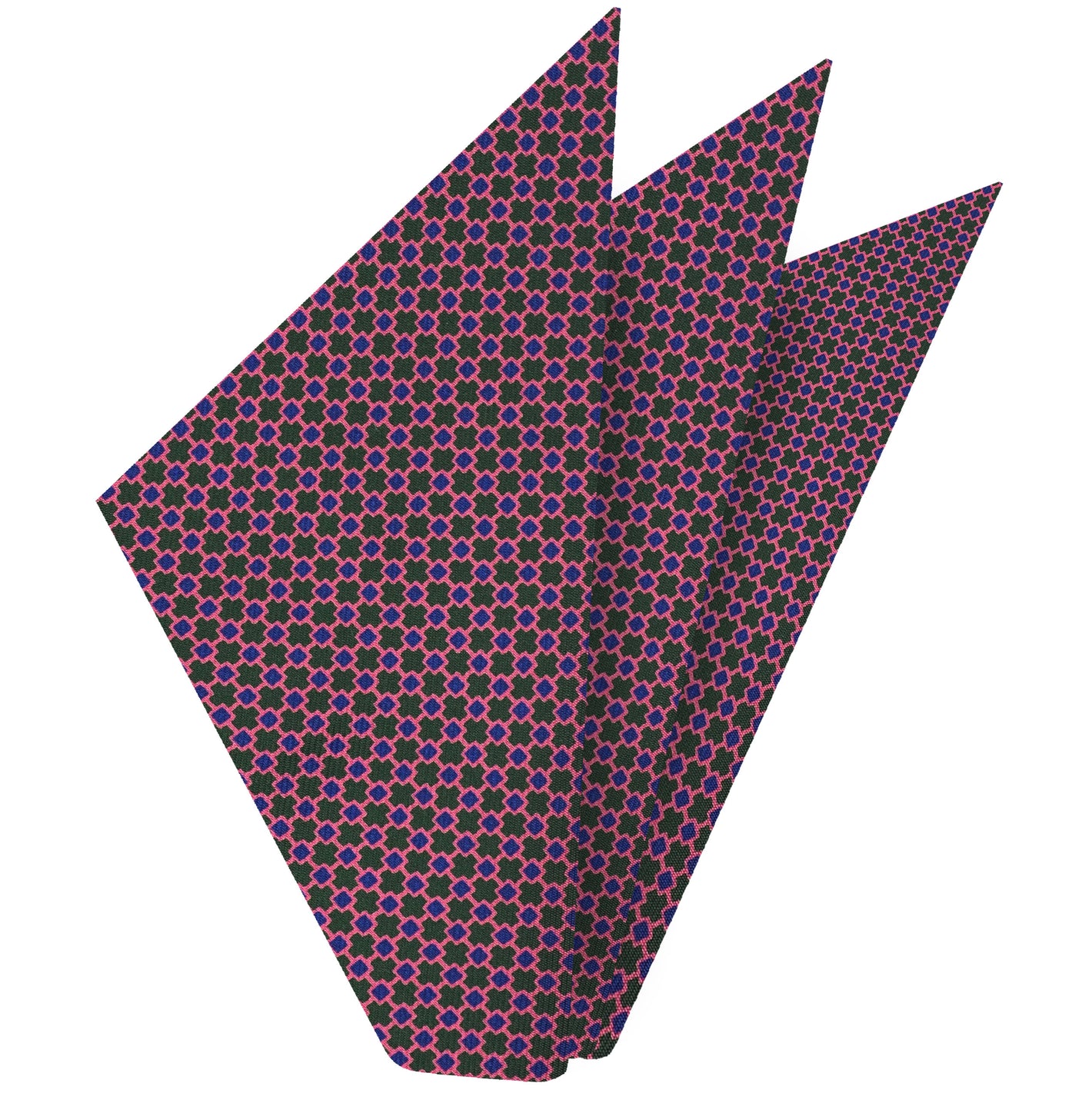 {[en]:Royal Blue & Pink on Forest Green Macclesfield Print Silk Pocket Square