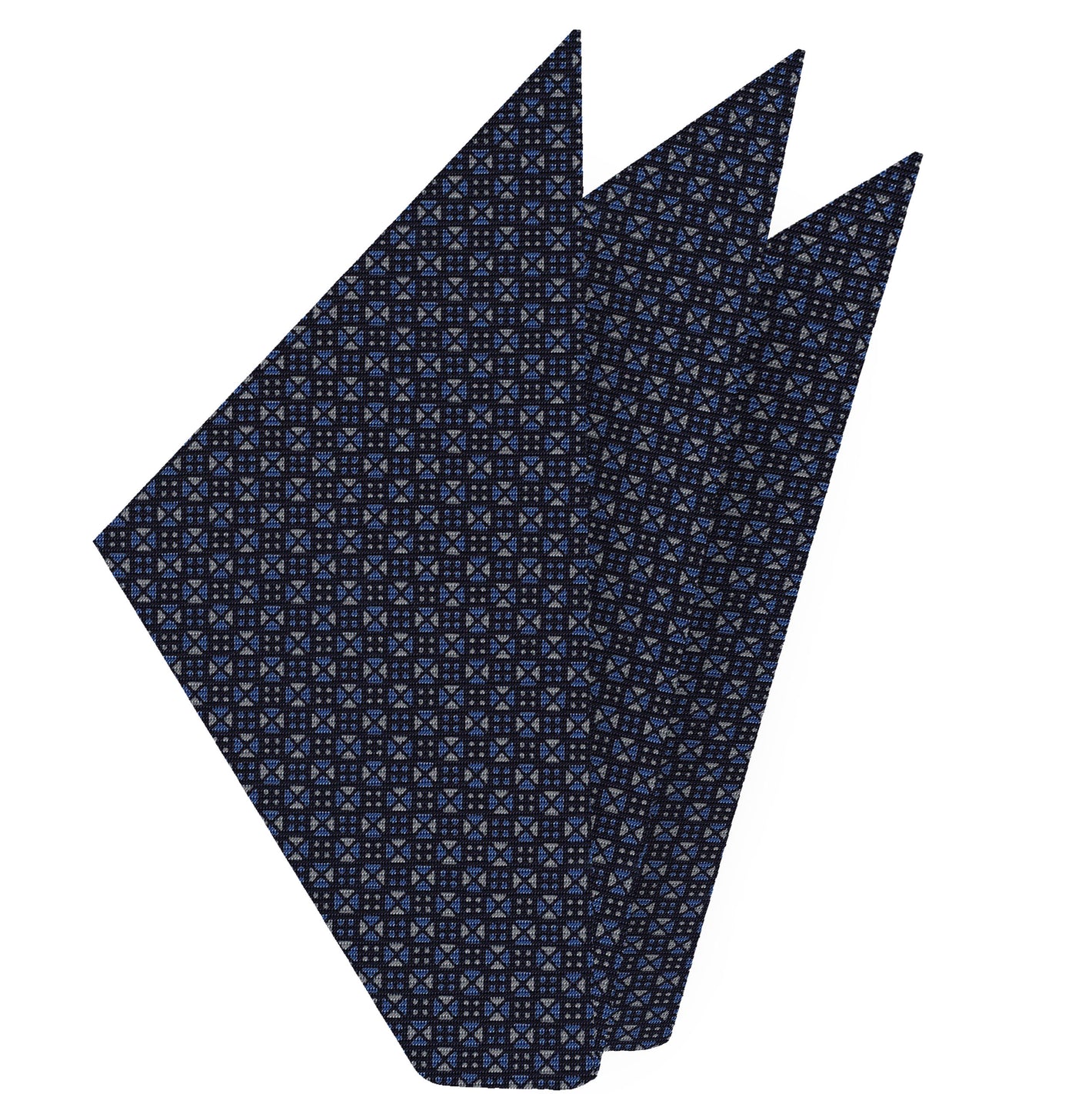 {[en]:Sky Blue & White on Midnight Blue Macclesfield Print Silk Pocket Square