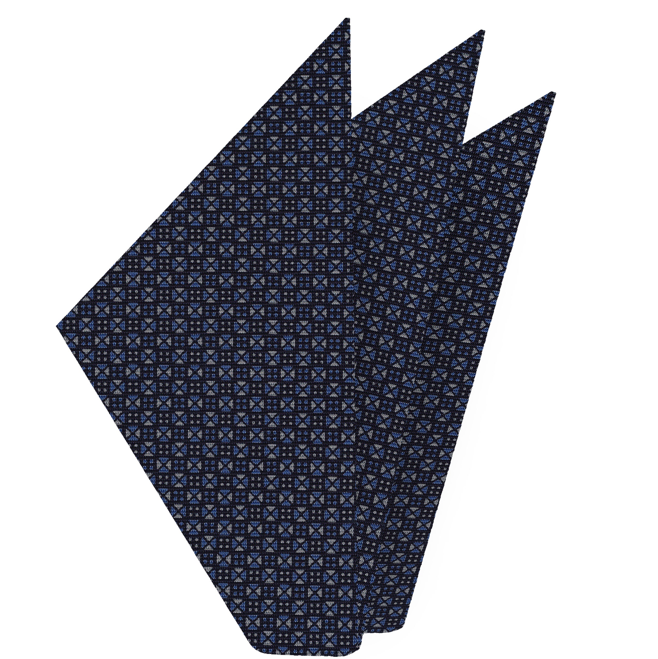 {[en]:Sky Blue & White on Midnight Blue Macclesfield Print Silk Pocket Square