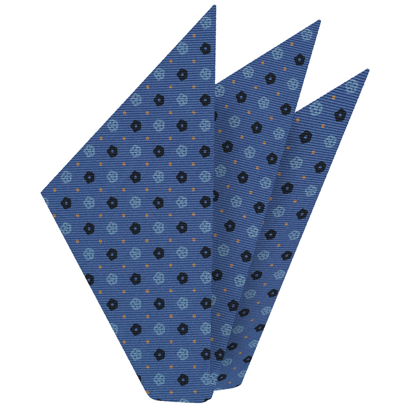 {[en]:Midnight Blue,  Powder Blue & Yellow Gold on Sky Blue Macclesfield Print Pattern Silk Pocket Square