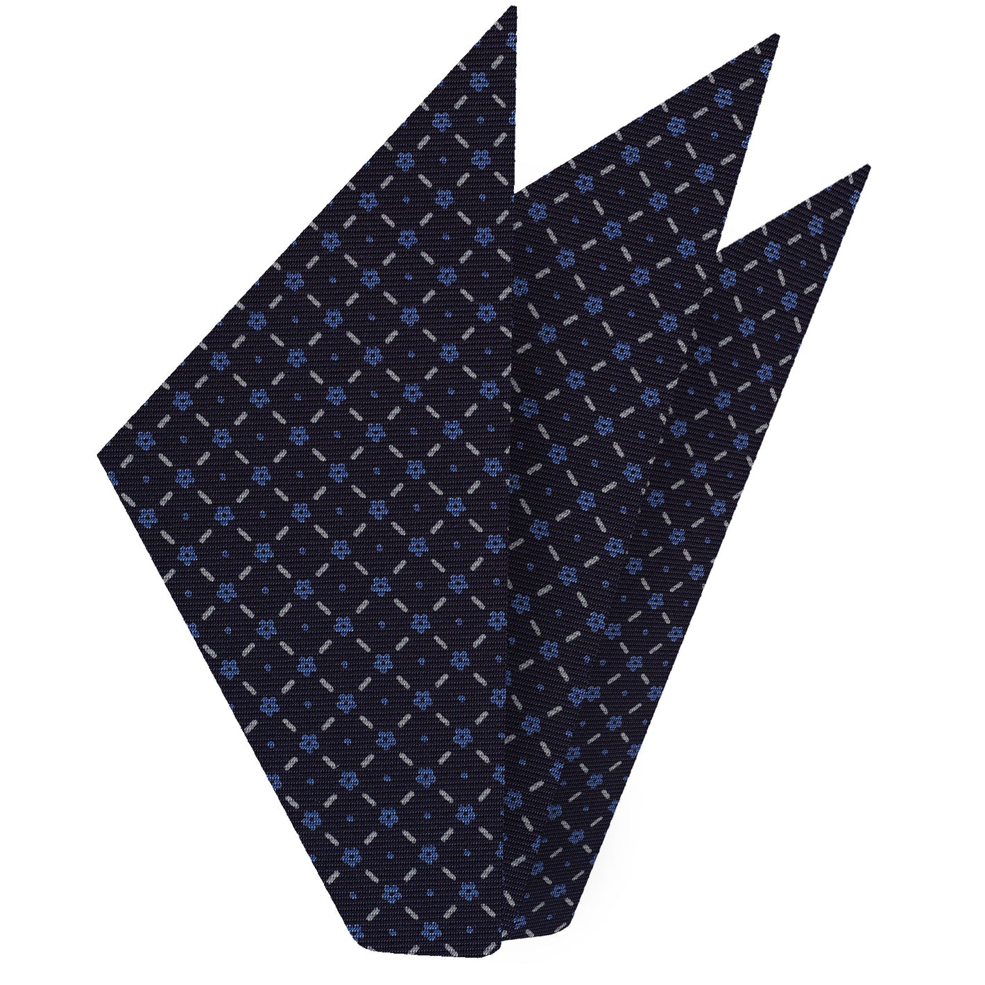 {[en]:Sky Blue & White on Midnight Blue Macclesfield Print Silk Pocket Square