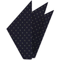 {[en]:Sky Blue & Soft Gold on Midnight Blue Macclesfield Print Silk Pocket Square