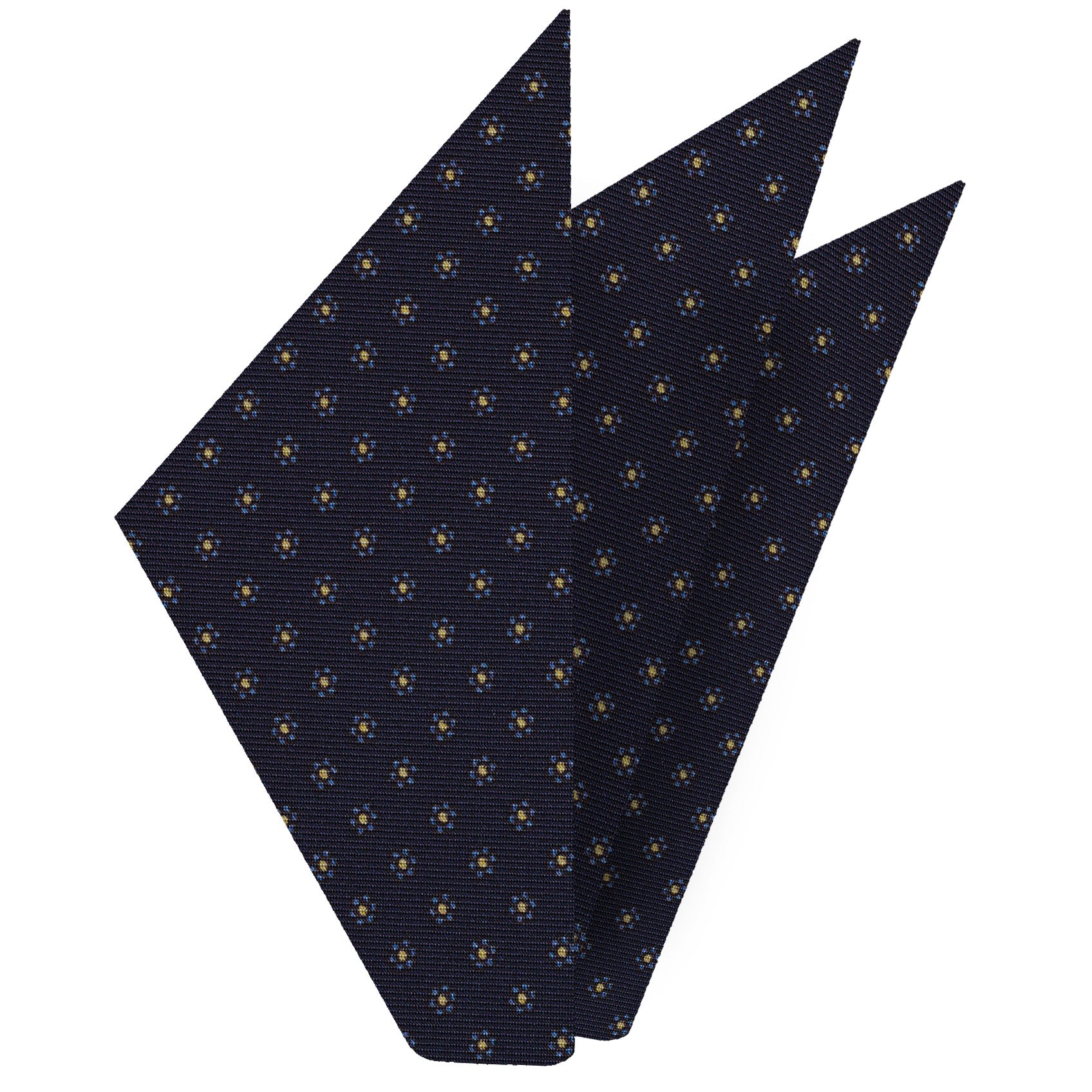 {[en]:Sky Blue & Soft Gold on Midnight Blue Macclesfield Print Silk Pocket Square