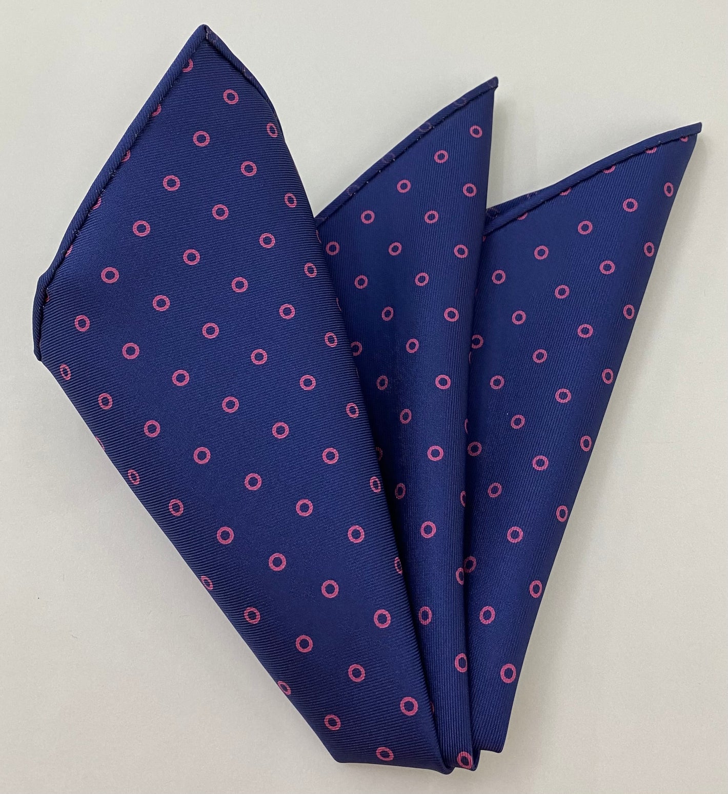 Sky Blue, Lavender & Pink on Midnight Blue Macclesfield Print Silk Pocket Square #MCP-273