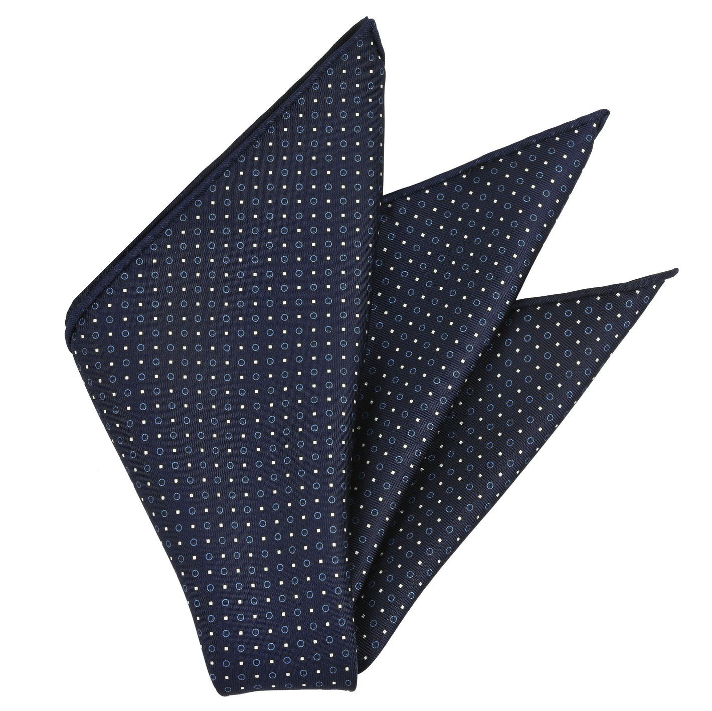 {[en]:Sky Blue & Off-White on Midnight Blue Macclesfield Print Silk Pocket Square