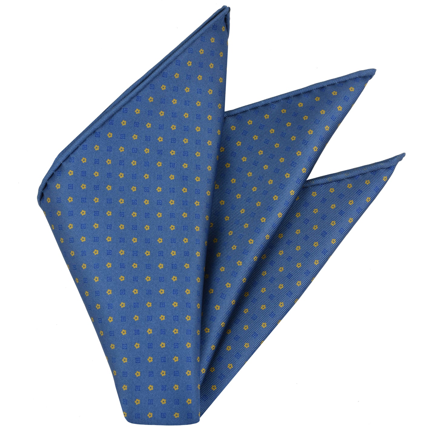 {[en]:Blue & Gold on Slate Blue Macclesfield Print Silk Pocket Square