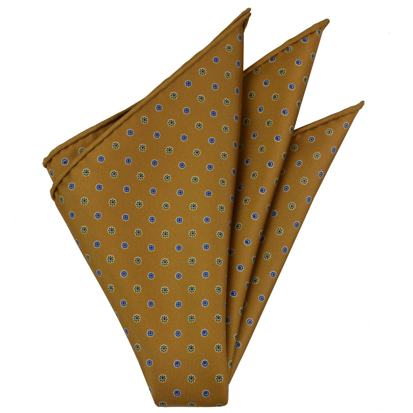 {[en]:Olive Green & Lavender on Dark Sienna Macclesfield Print Silk Pocket Square