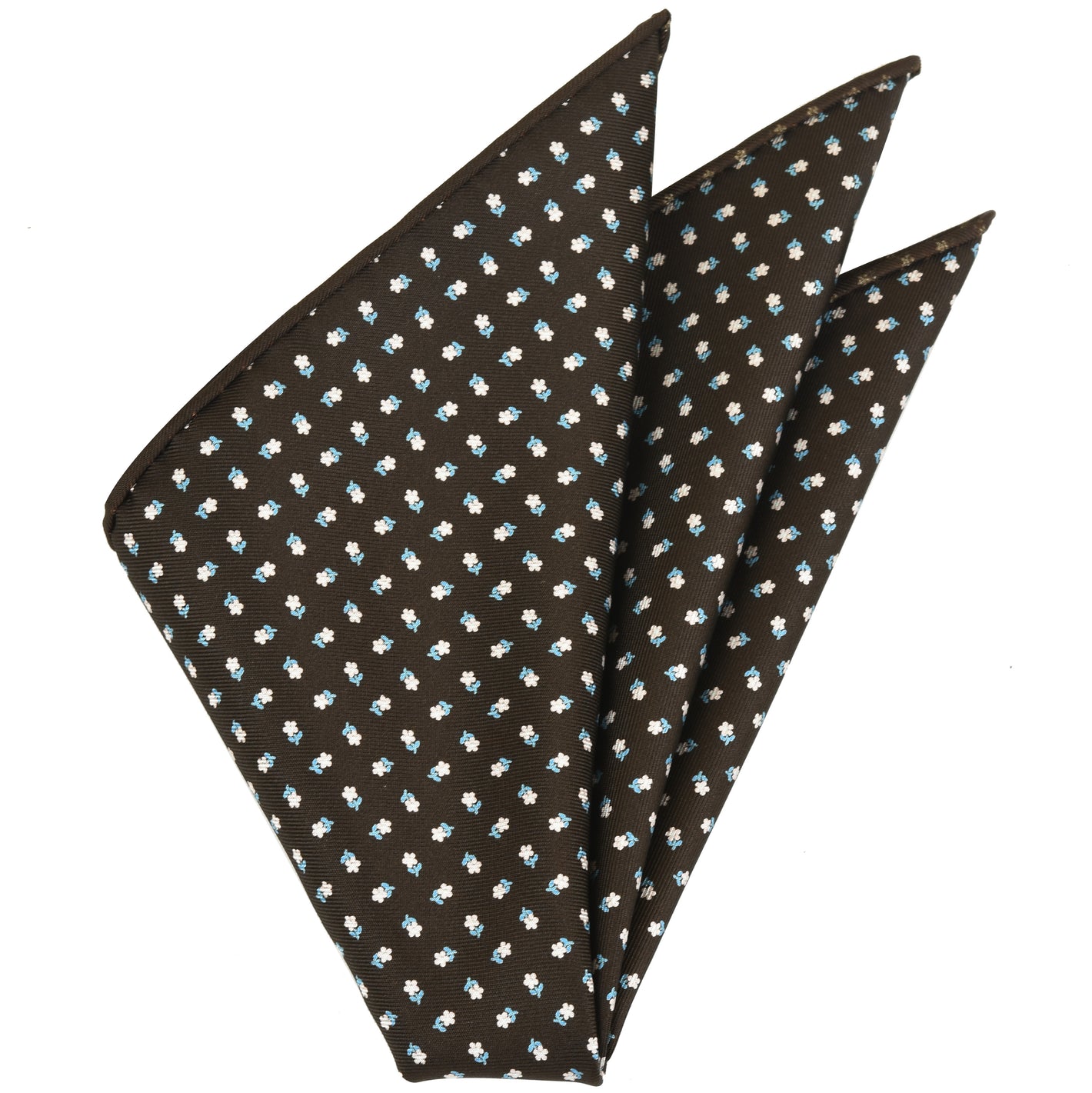 {[en]:Off-White & Sky Blue on Dark Chocolate Macclesfield Print Silk Pocket Square