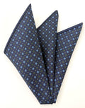 Sky Blue, Off-White & Green on Midnight Blue Macclesfield Print Silk Pocket Square MCP-406