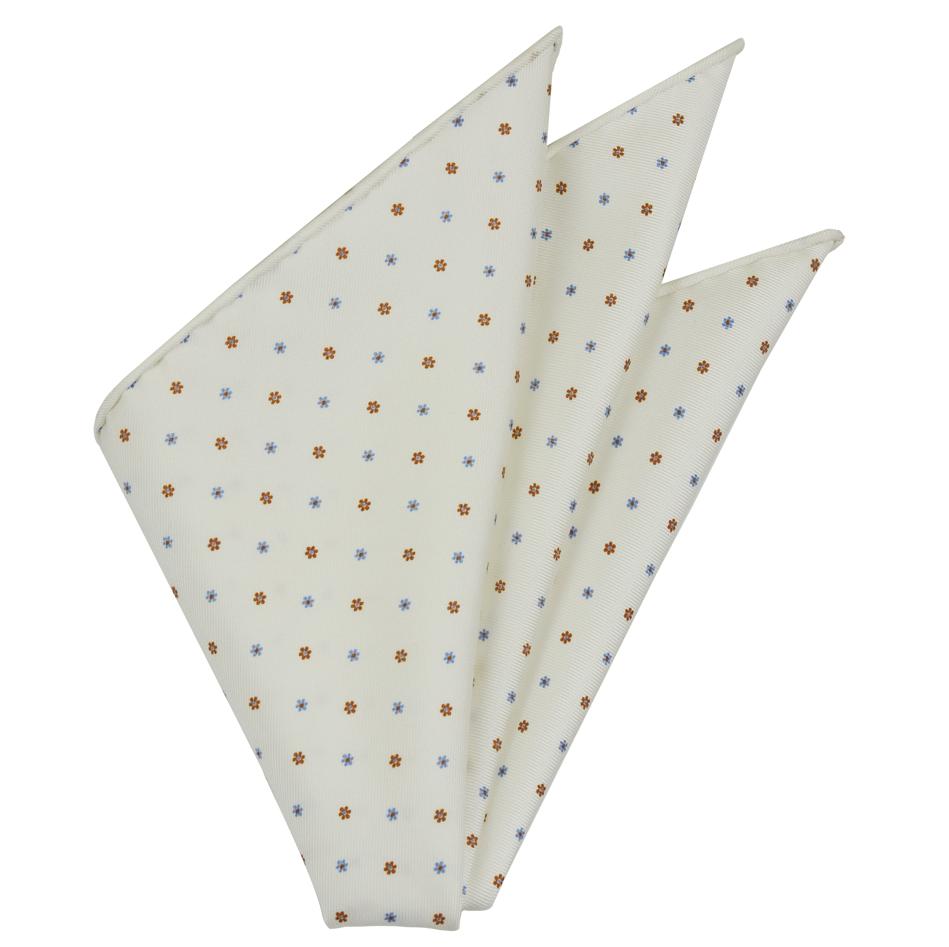 Sky Blue & Burnt Orange on White Macclesfield Print Silk Pocket Square #MCP-425
