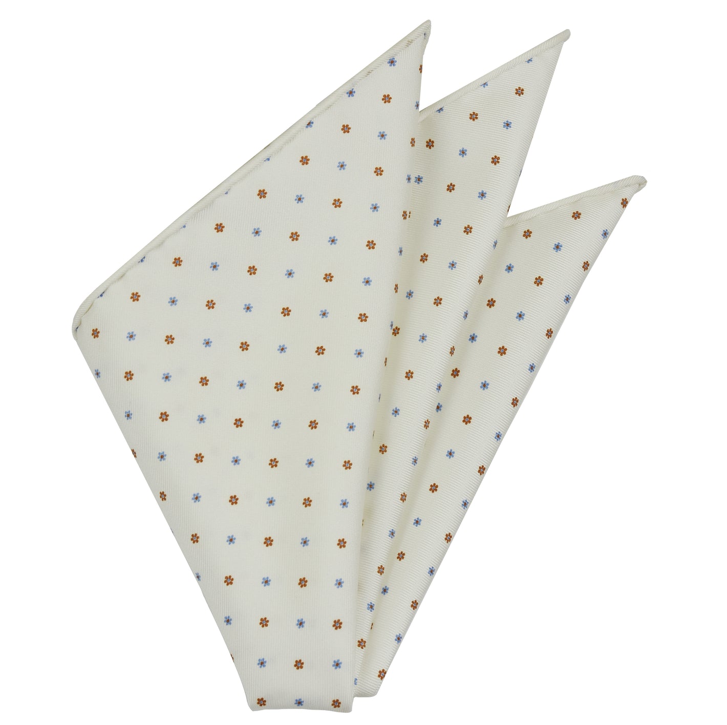 {[en]:Sky Blue & Burnt Orange on White Macclesfield Print Silk Pocket Square