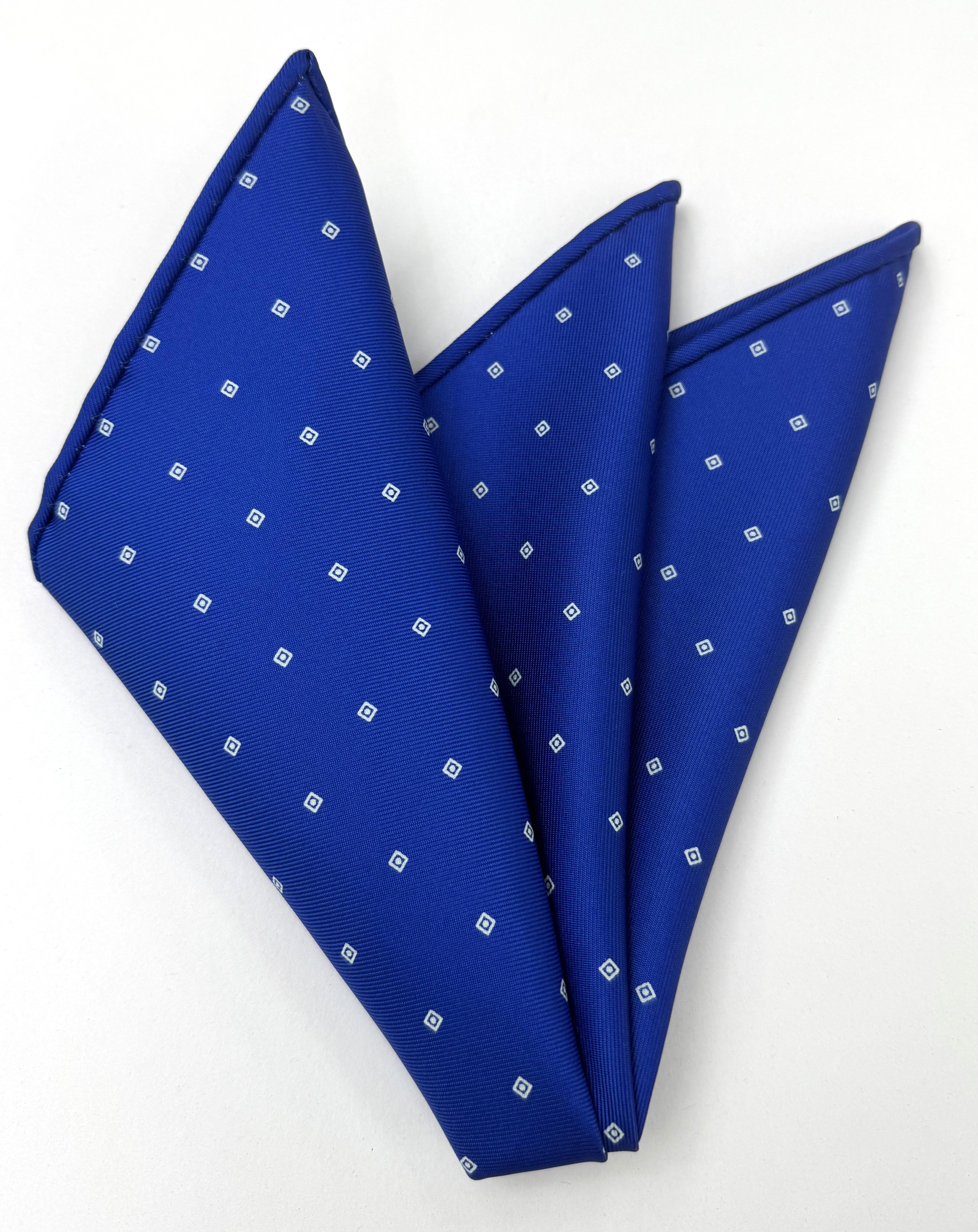 White on Royal Blue Macclesfield Print Pattern Silk Pocket Square MCP-446