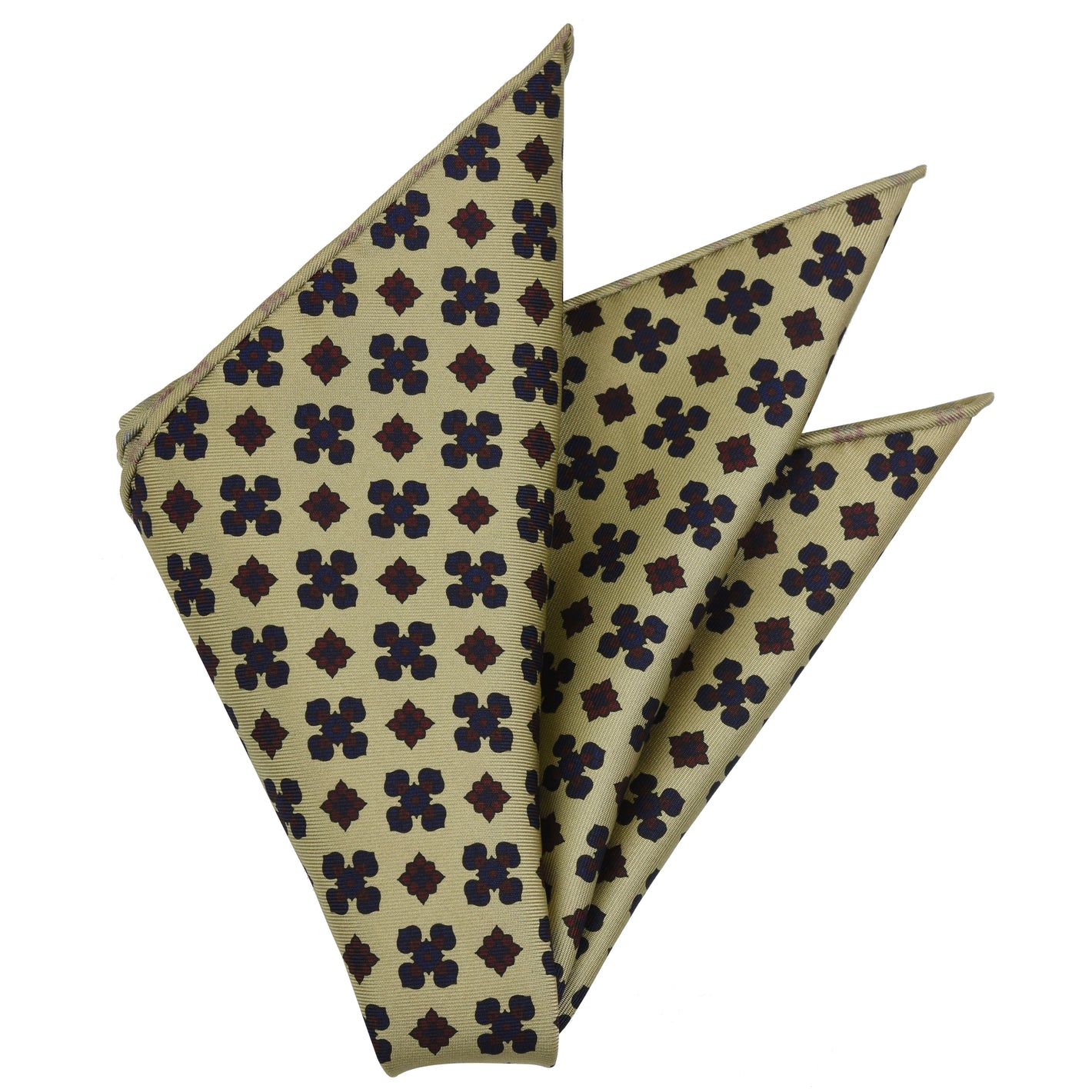 Dark Red & Dark Navy Blue on Dark Cream Macclesfield Print Pattern Silk