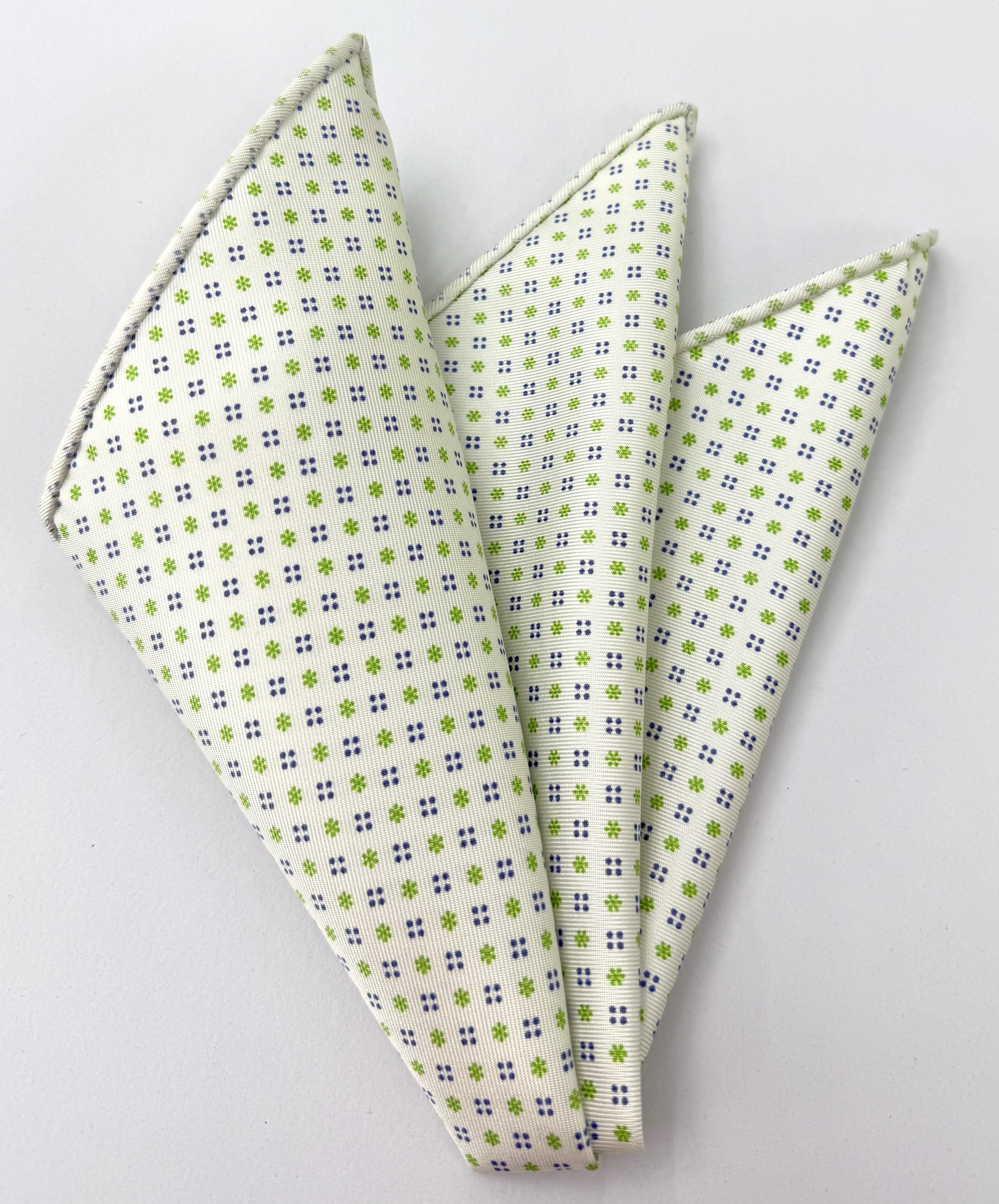 Lime Green & Purple Blue on White Macclesfield Print Pattern Silk Pocket Square MCP-452