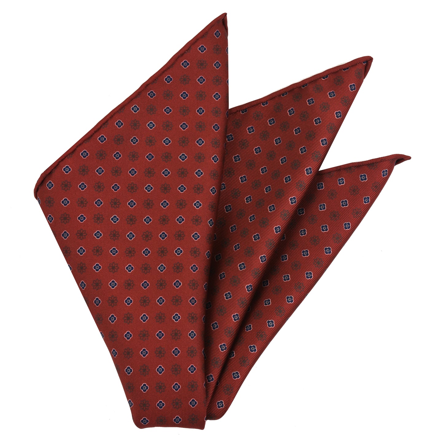 Navy Blue, White & Sage on Dark Red  Macclesfield Print Pattern Silk