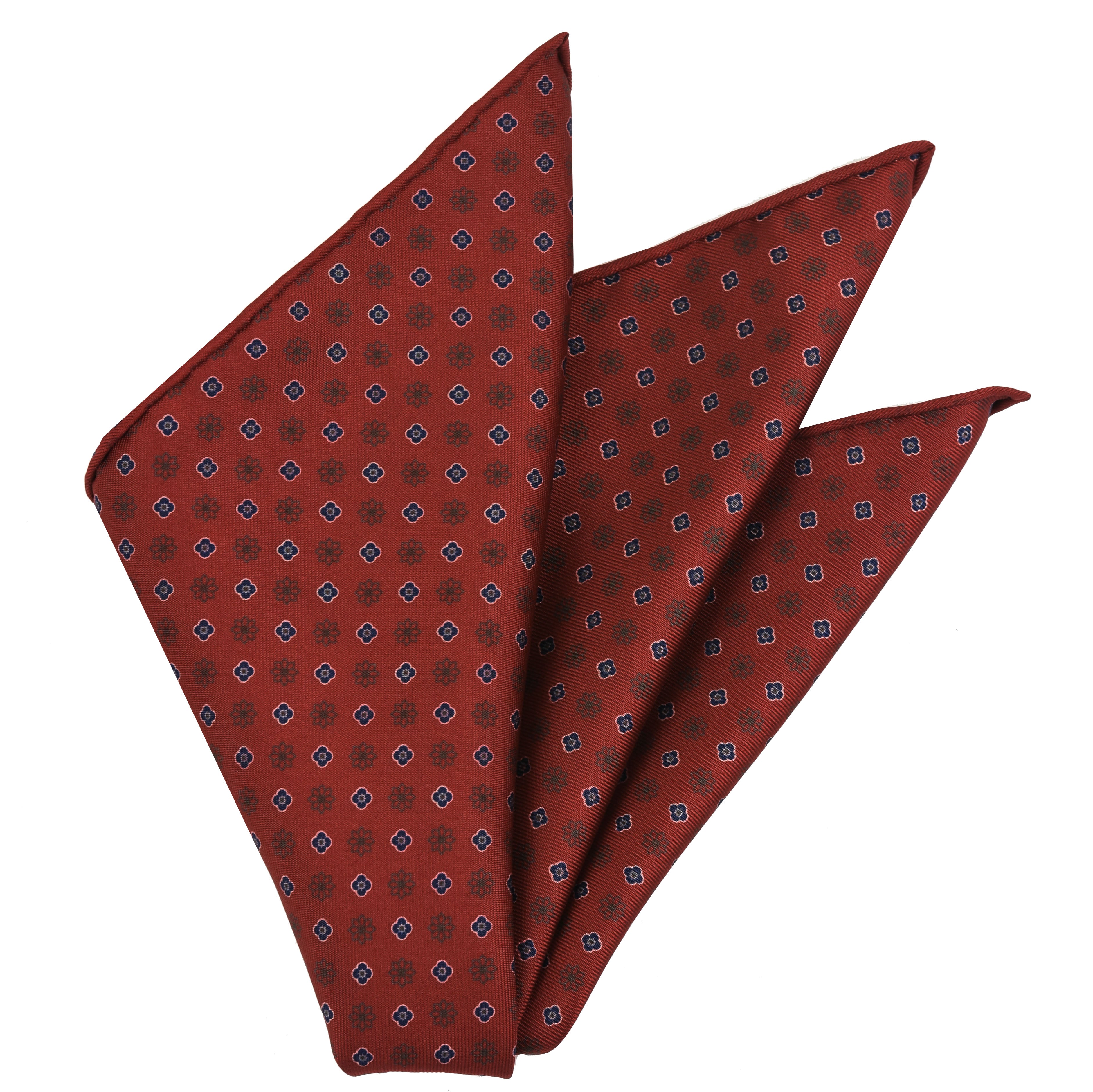 Navy Blue, White & Sage on Dark Red  Macclesfield Print Pattern Silk