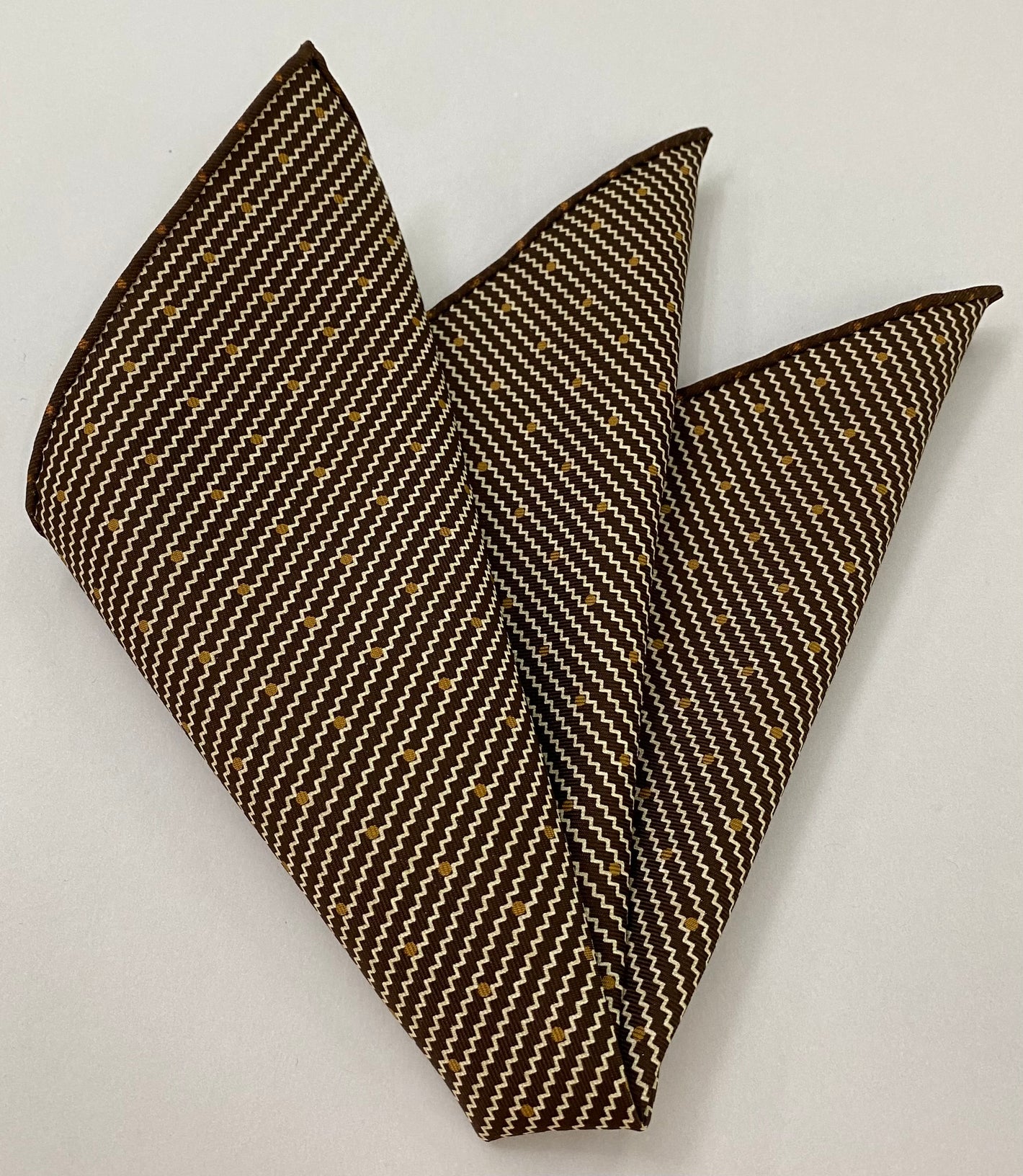 Yellow Gold & Off White on Chocolate Macclesfield Printed Silk Pocket Square MCP-46