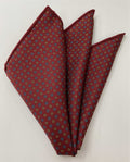 Dark Blue, Yellow, Forest Green & Burnt Orange on Dark Chocolate Print Pattern Silk Pocket Square MCP-622