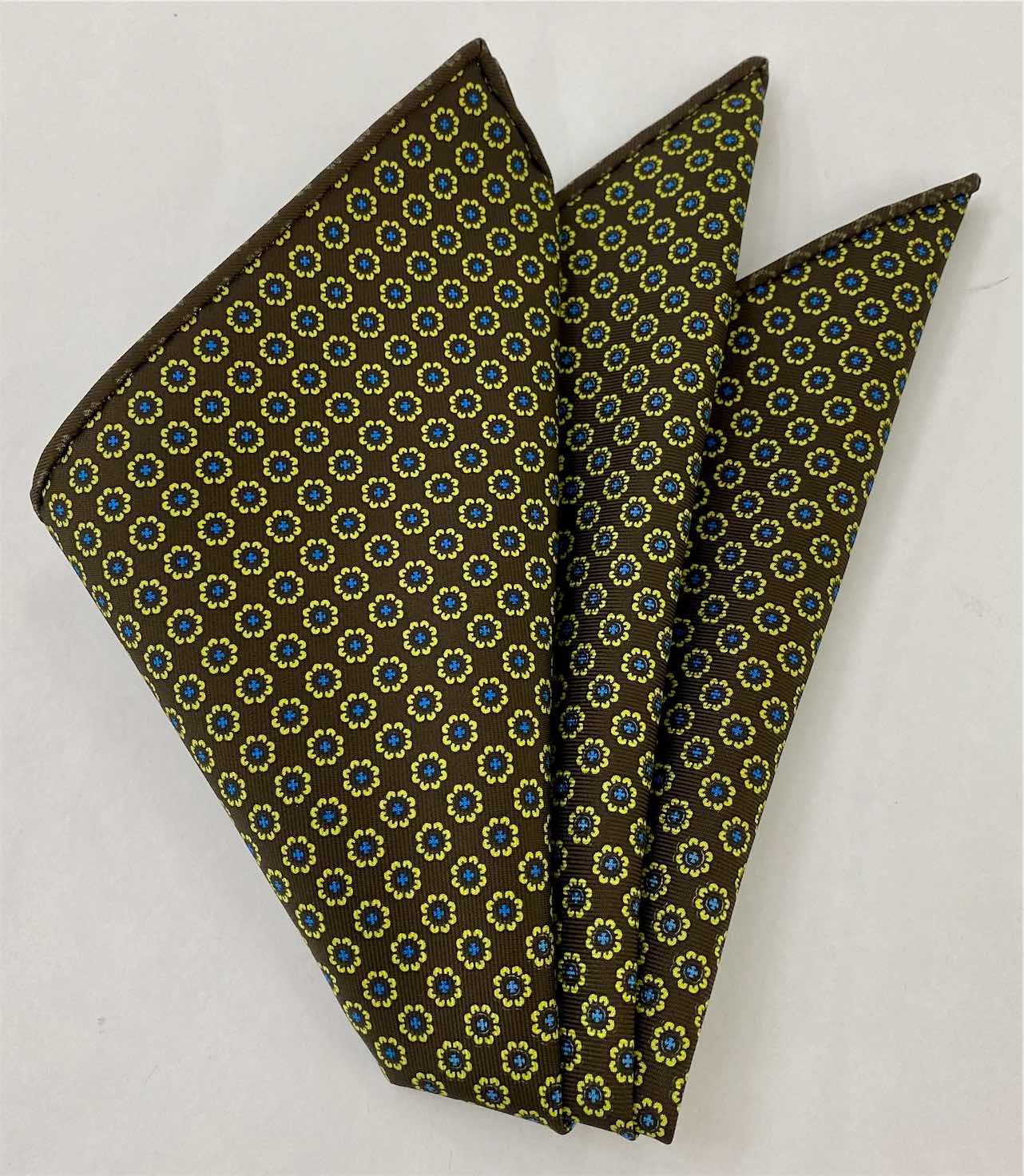 Sky Blue Yellow Corn on Dark Chocolate Print Silk Pocket Square MCP-652