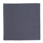 {[en]:Gold, Black & Off White on Navy Blue Print Pattern Silk Pocket Square