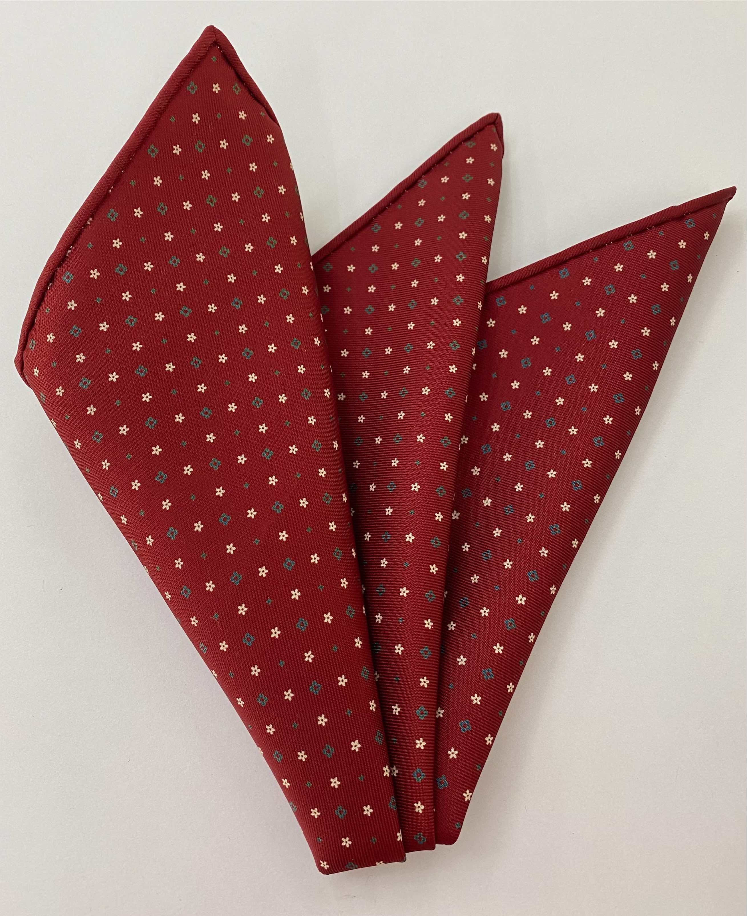 Cream on Maroon Macclesfield Printed Silk Pocket Square MCP-663