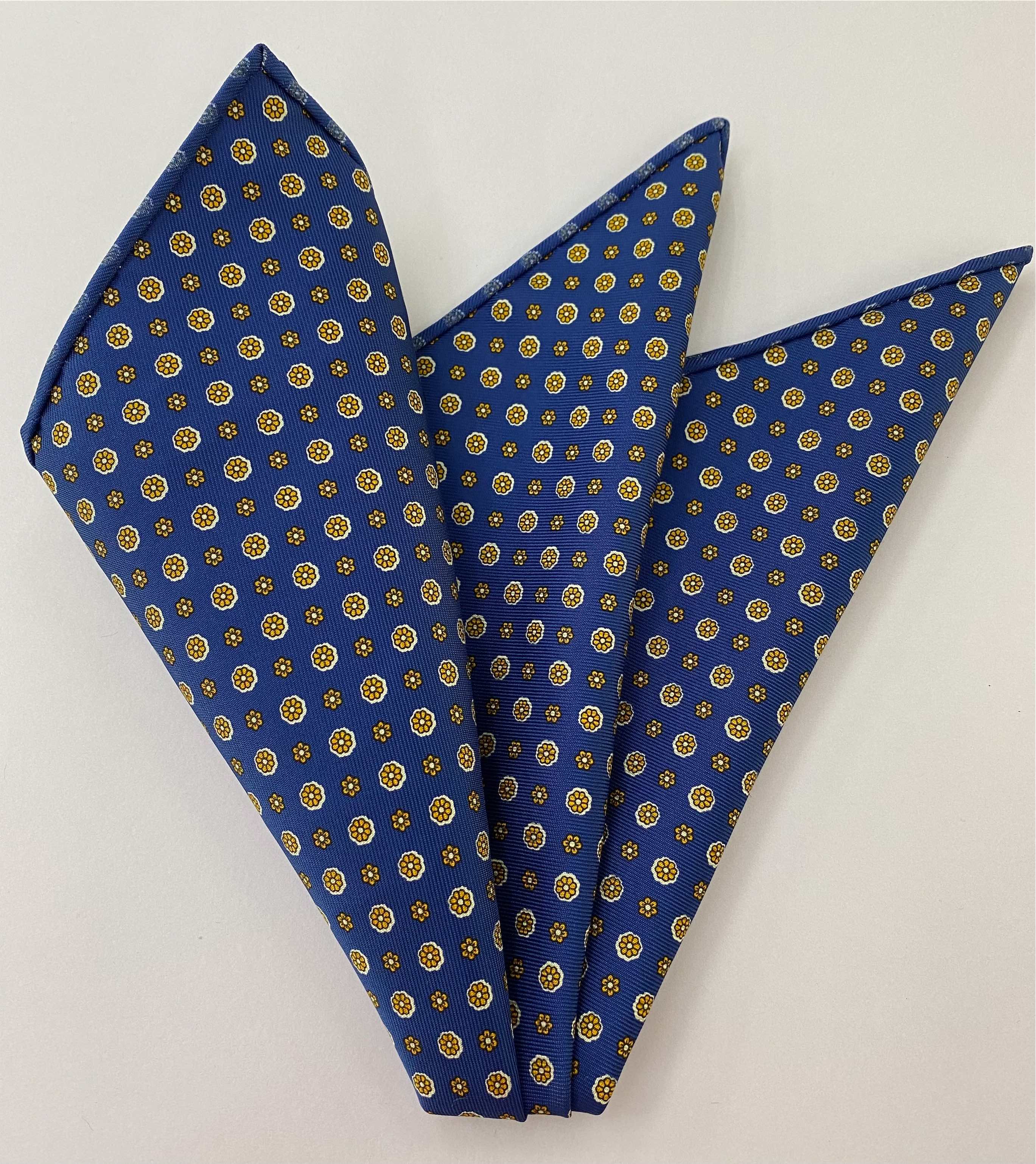 Yellow on Blue Macclesfield Printed Silk Pocket Square MCP-665