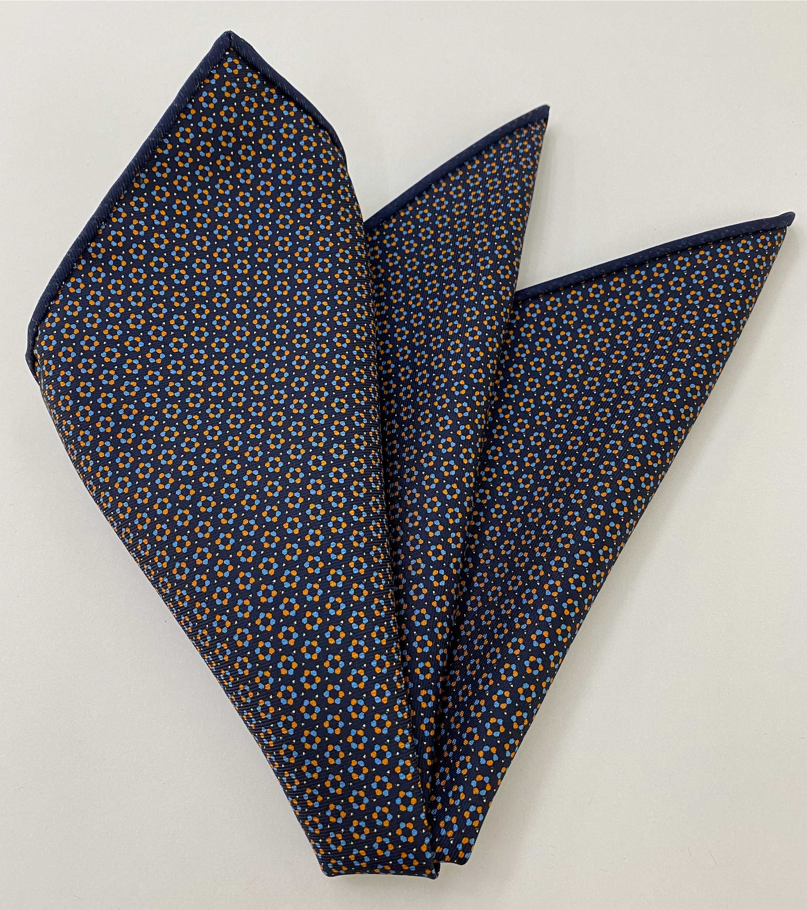 Light Blue & Yellow on Navy Macclesfield Printed Silk Pocket Square MCP-667