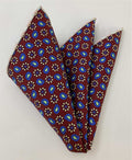 Blue on Maroon Macclesfield Modern Madder Printed Silk Pocket Square MMPP-6
