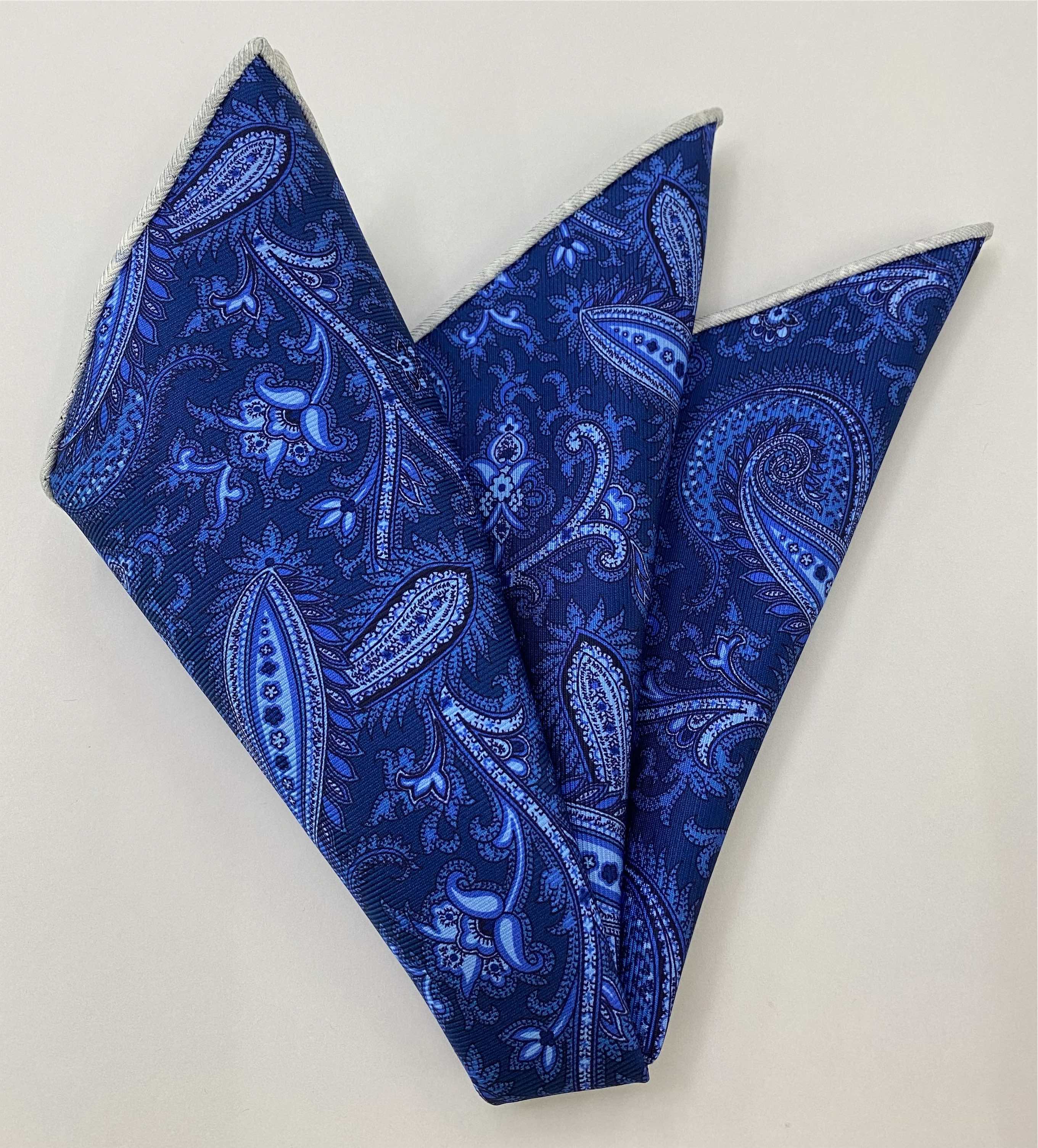 Light Blue on Blue Macclesfield Modern Madder Printed Silk Pocket Square MMPP-8
