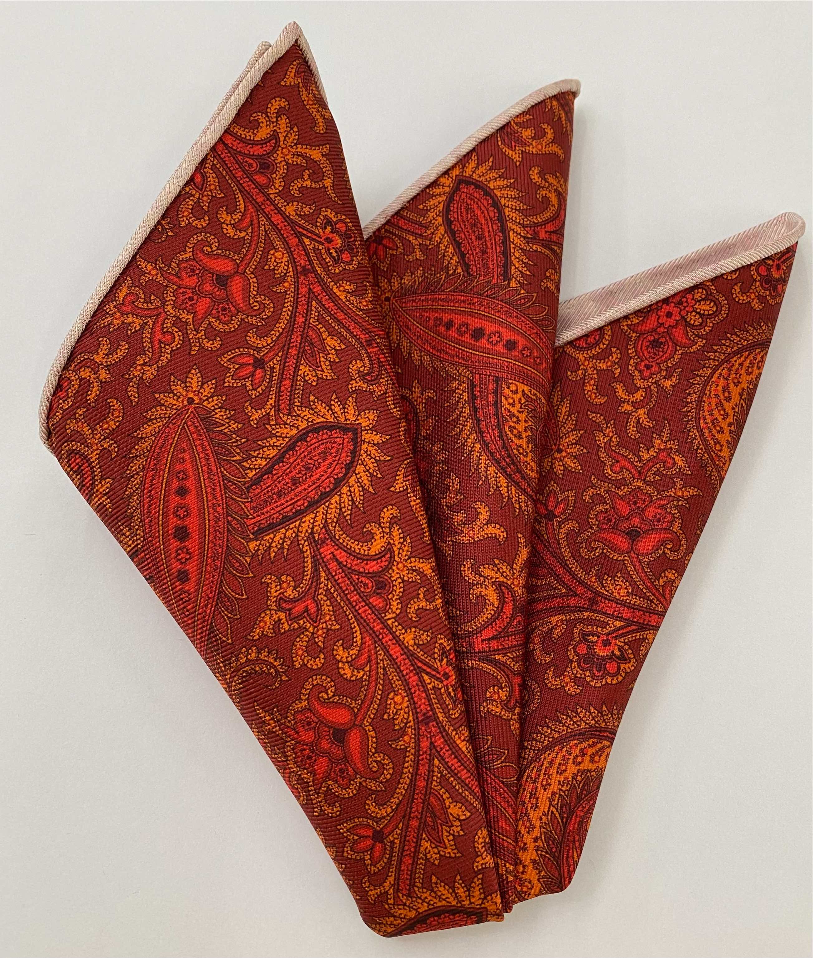 Maroon on Dark Red Macclesfield Modern Madder Printed Silk Pocket Square MMPP-11