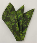 Olive Green on Dark Green Macclesfield Modern Madder Printed Silk Pocket Square MMPP-12