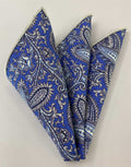 白色對淺藍色 Macclesfield 印花絲綢口袋方巾 MCP-728