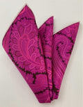 Pink on Black Macclesfield Printed Silk Pocket Square MCP-731